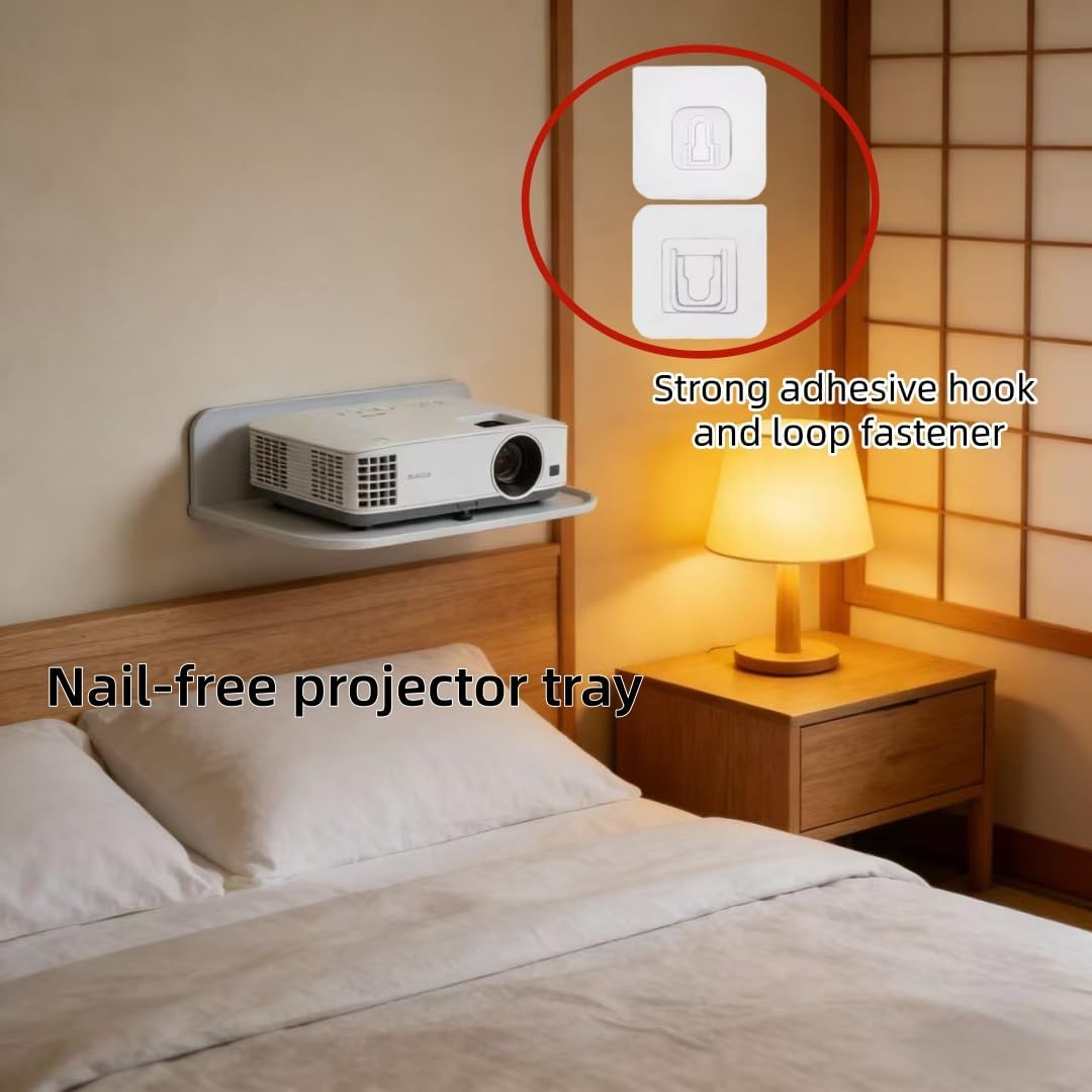 Dlmlemu Setup, Drill-Free Wall-Mounted Projector Stand, Universal Foldable Projector Bracket, Strong Adhesive Projector