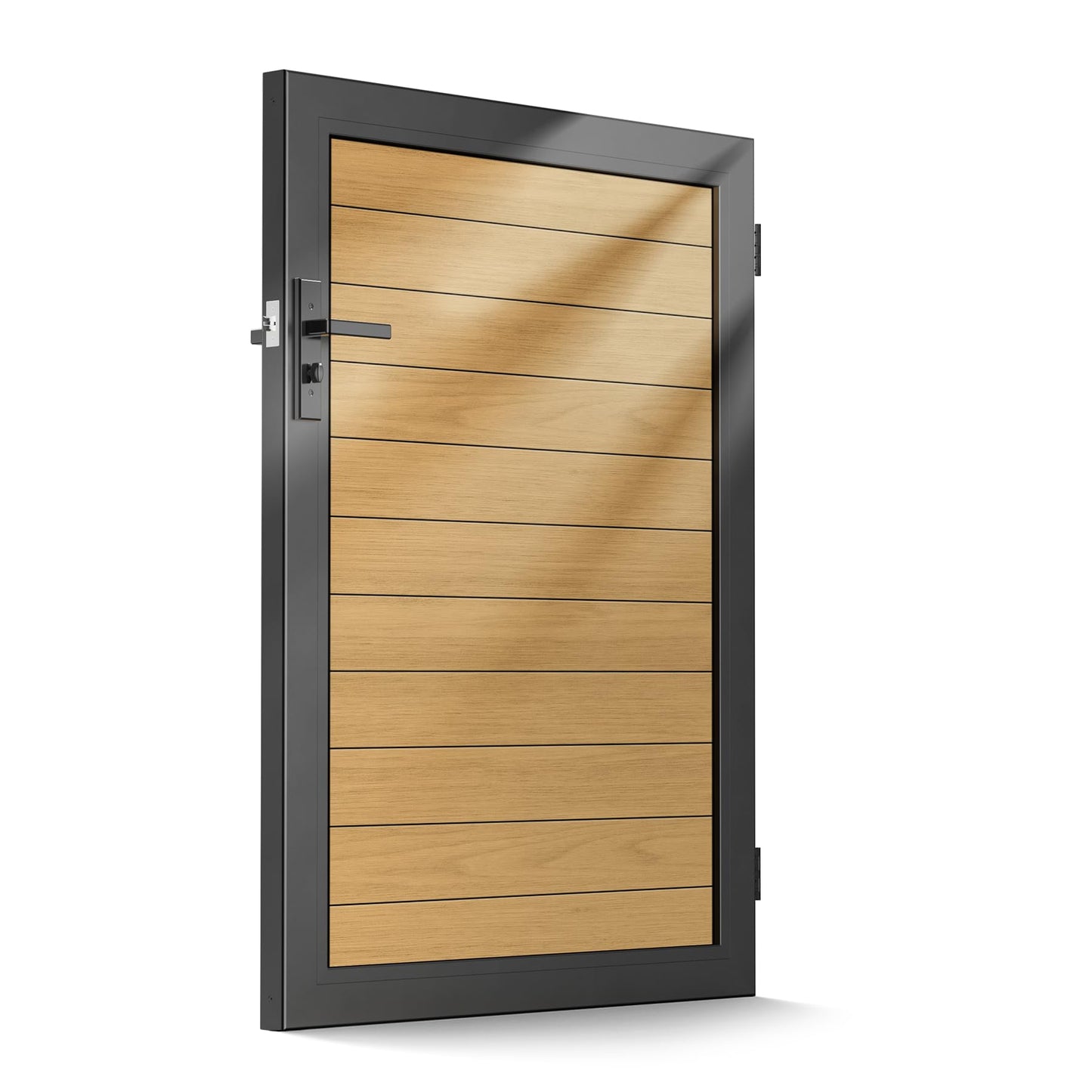 Brukid 3x4 FT Aluminum Fence Gate Kit Wood Grain Aluminum Gate with Decorative Cutout, Lock & Hinges, Left/Right Opening, Weather Resistant for Yard Garden Patio