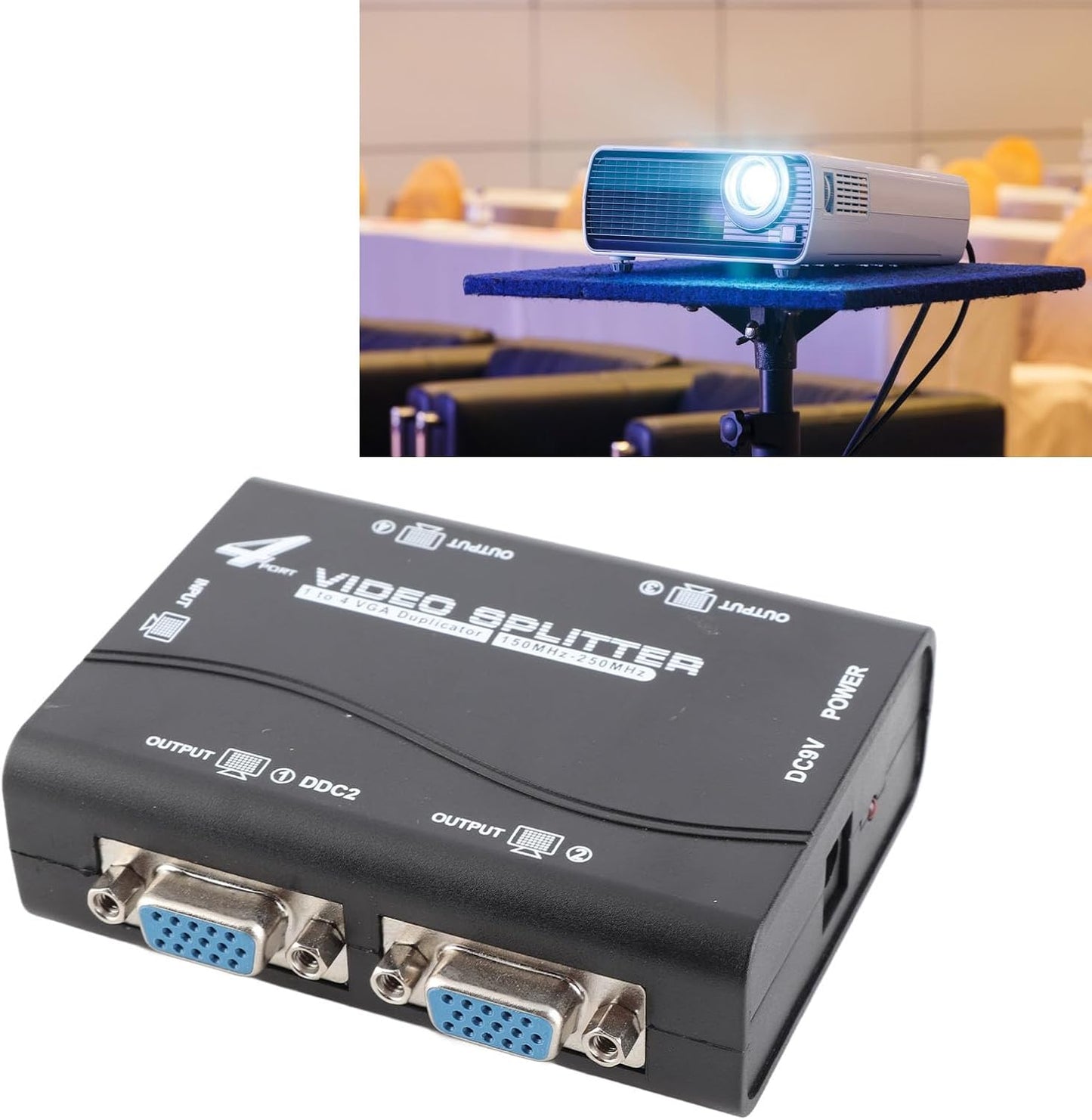 Wisoqu 4 1 4 250Mhz 1920x1440 VGA Splitter Amplifier Box, Port Powered in Out Video Distribution Duplicator, HD Video