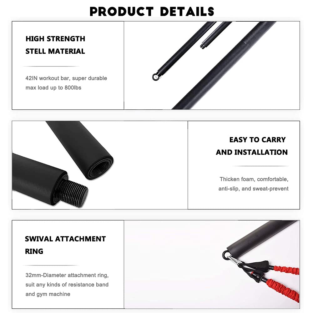 OYINDIZ Resistance Band Bar, Home Gym Workout Pilates 38Inch Strength Power Training, Heavy Duty Lifting Squat Fitness Equipment for Core Muscle Exercise