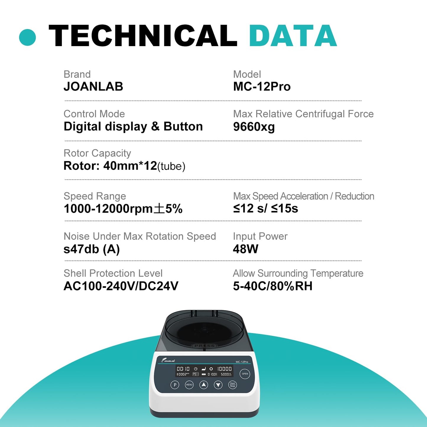 JOANLAB Lab High Speed Centrifuge Machine 12000rpm Bechtop Microcentrifuges 3 in 1 Rotor for 0.2/0.5/1.5/2mL Tube Capacity