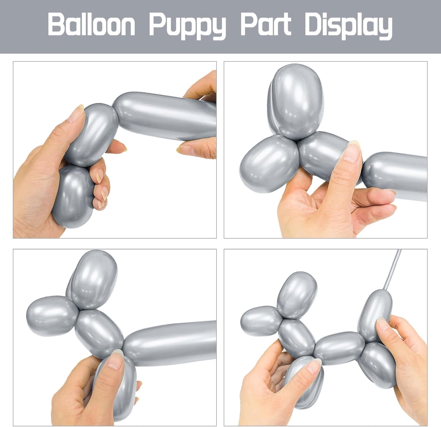 Skiennix Metallic Silver Balloons - 100 Pcs Long Skinny Latex Twisting Balloons for Animal Modeling | Perfect for Christmas & Birthday Parties