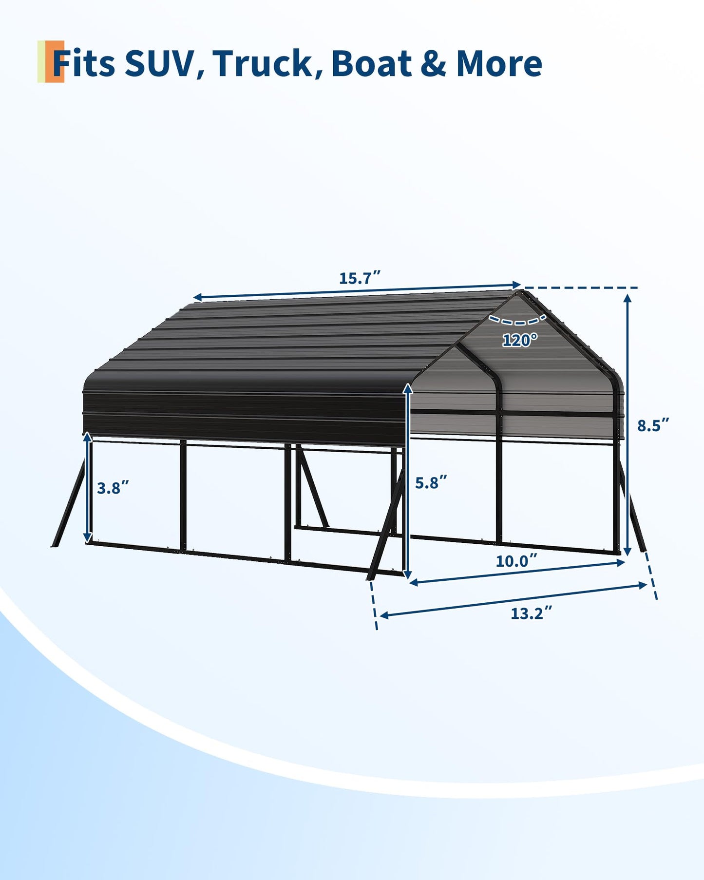 Garvee 10'x15' Metal Carport, Heavy Duty Car Ports Kit All-Weather for Pickup Trucks, Boats, RVs, Tractors, Reinforced Frame with Anchors