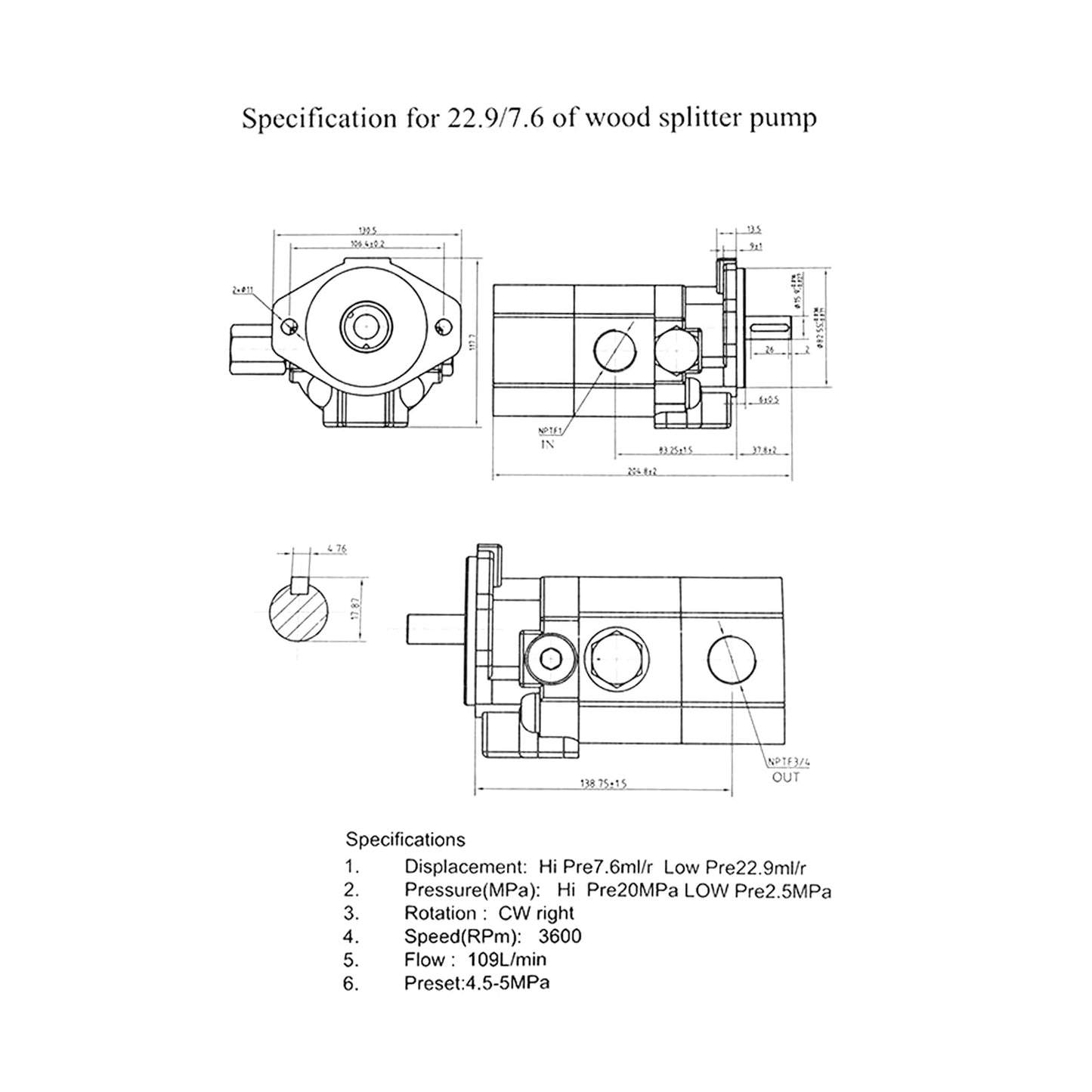 Flynsu 28 GPM Two Stage Hydraulic Log Splitter Pump, 4000 RPM & PSI Max, 5/8" Shaft, SAE Mount, 2 Stage Wood Processor