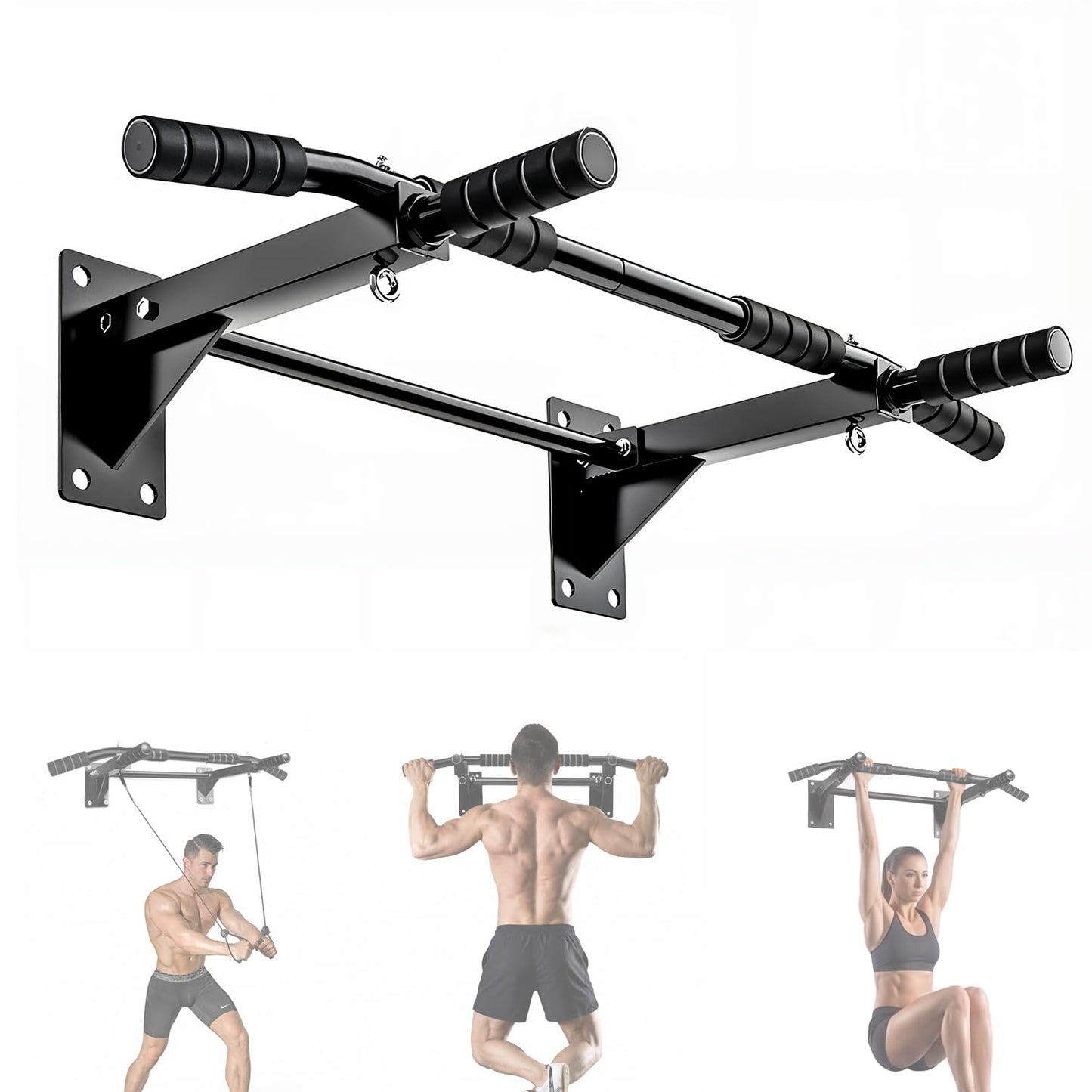 MEDETAYI Pull Up Bar Wall Mounted - Multifunctional Wall Mounted Pull Up Bar for Home Gym, Workout Strength Training Equipment, Chin-Up Bar with 2 Suspension Anchors