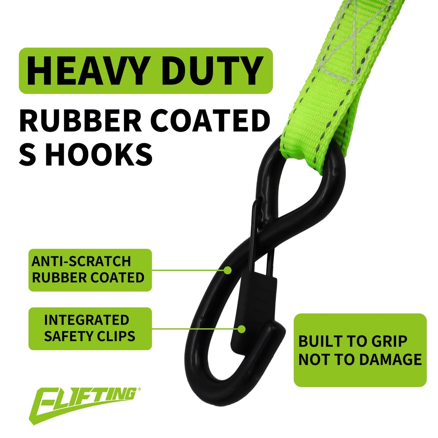 ELIFTING Retractable Ratchet Straps (2-Pack) 1 Inch x 10 Feet Auto Self Retracting Tie Down Straps (1650lbs Break Strength) Reflective Safety Stitching for Motorcycle ATV UTV Truck Trailer - Green