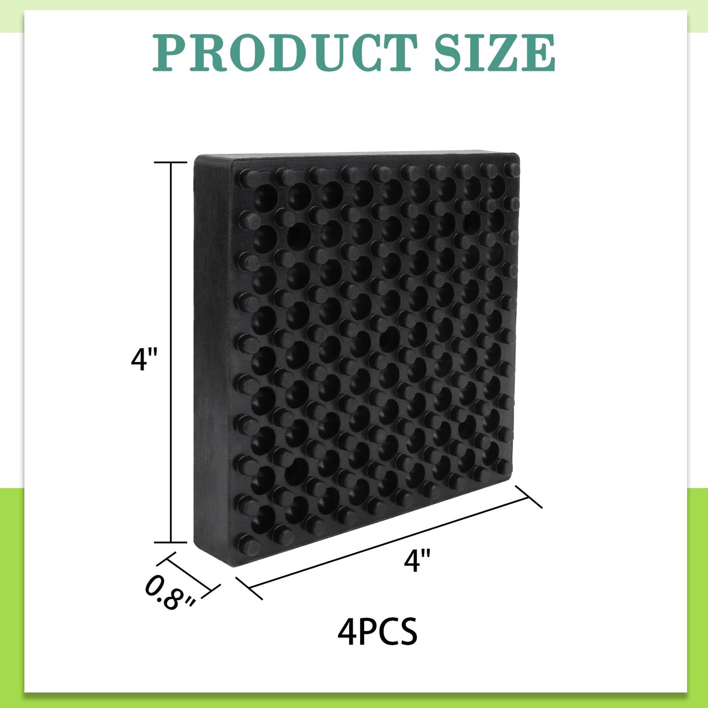 4 Pack Exercise Equipment Mat, Heavy Duty Thick Steel Embedded Rubber Pad, for Treadmills, Washing Machines, dryers, Non Slip Noise Reduction, 4 x 4 x 0.8 Inches