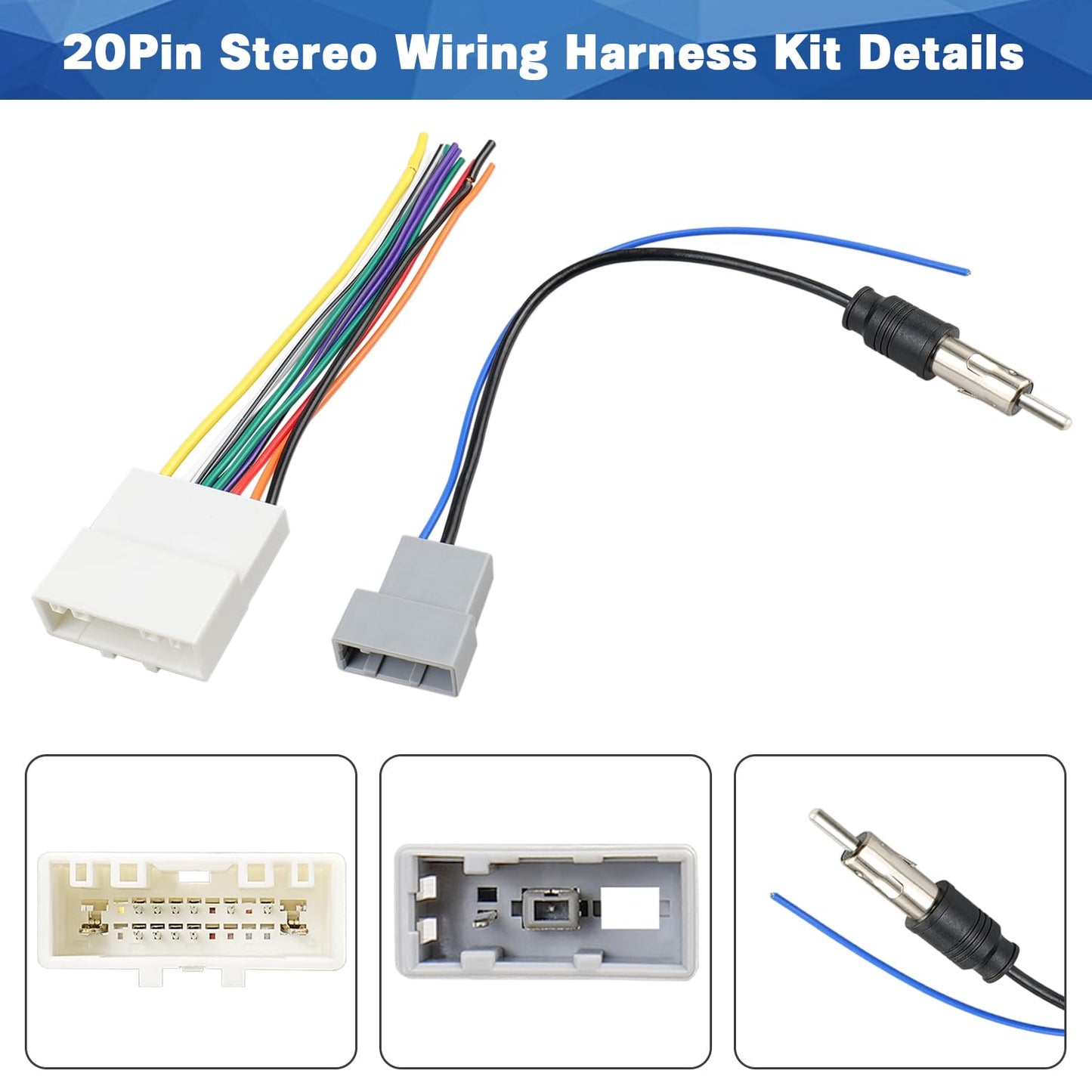 20Pin Stereo Wiring Harness Antenna Kit Car Stereo Wire Connector Replacement for Nissan Altima Frontier Versa Titan