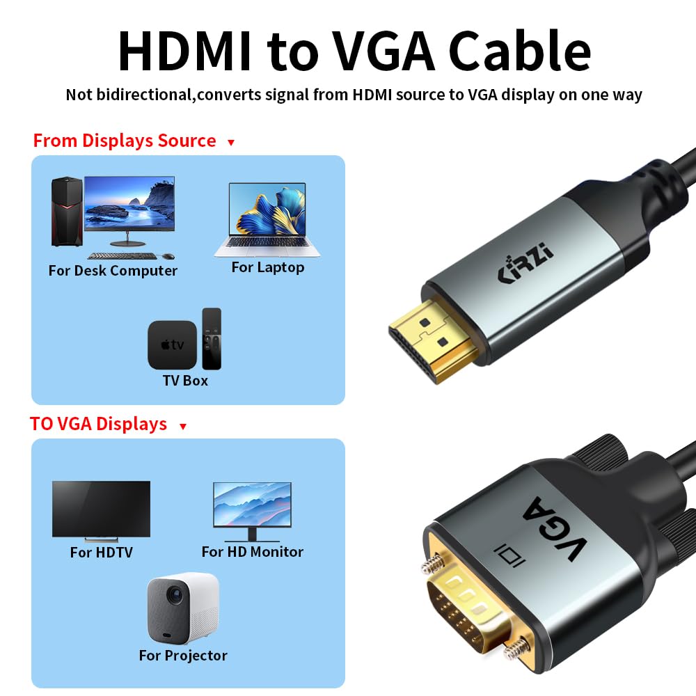 (50ft) HDMI to VGA Cable, Uni-Directional HDMI Computer to VGA Monitor Cable