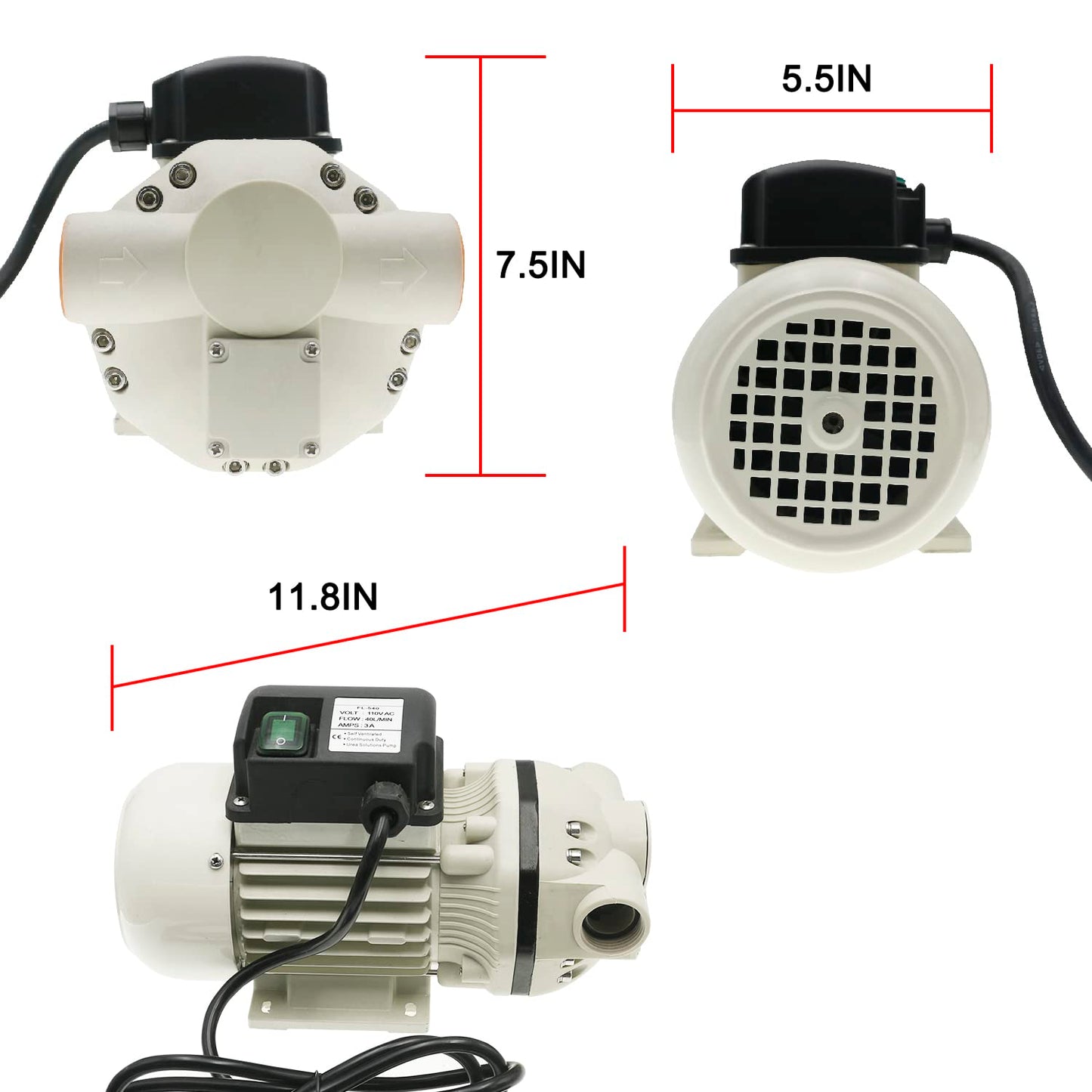 FlowFluid Pressure Diaphragm 110v Electric Self Priming Transfer Draining Irrigation Urea Pump Industrial Useful Large Flow Jet,Recirculating Inline Water Booster Pump for Garden,Agricultural,Pool.