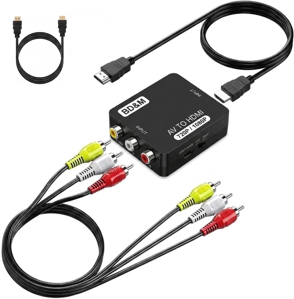 BD&M 1080P PS3/ AV to HDMI Converter, RCA to HDMI, Mini RCA Composite CVBS Video Audio Converter Adapter Support