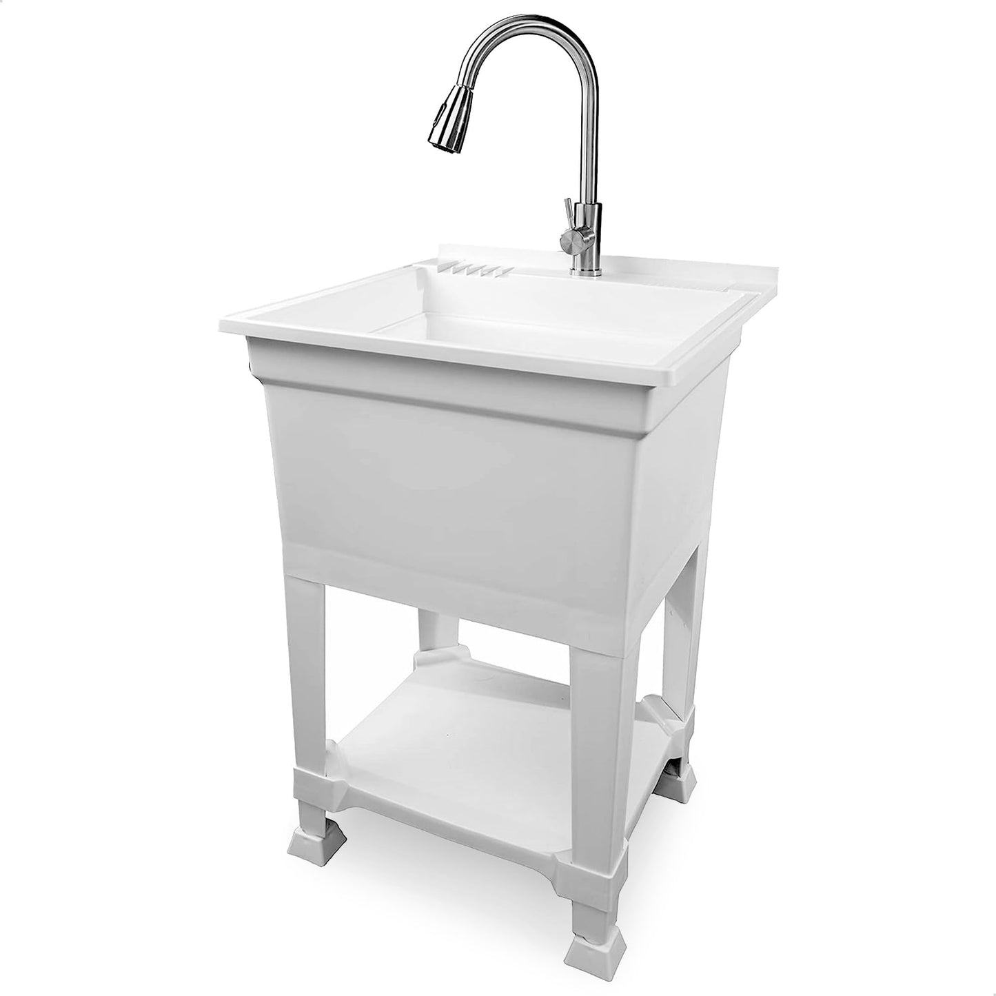 UTILITYSINKS Freestanding Utility Tub Sink with Quick Connect Drain, 24 x 24", White - Portable and Compact Sink with Faucet for Outdoor Kitchen, Laundry Room, Garage, and Basement