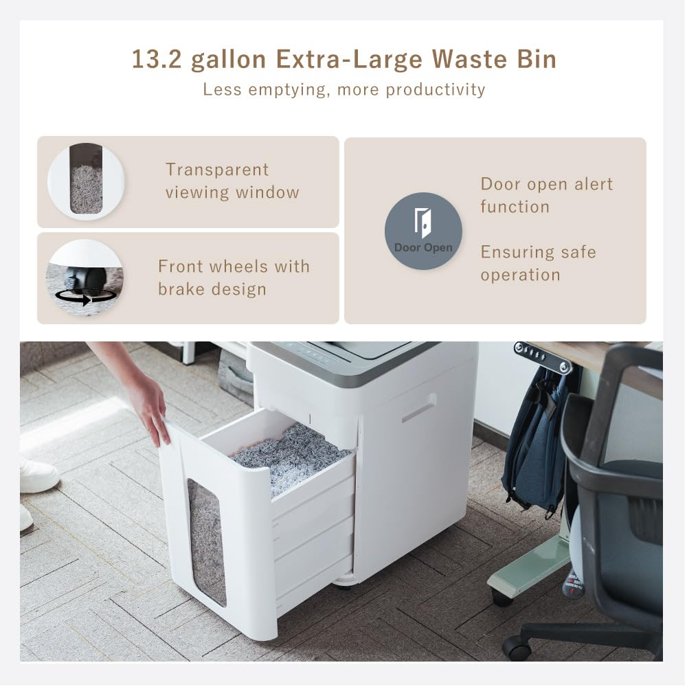 Effeluviate Heavy Duty Paper Shredder: 400 Sheets Auto Feed - Micro Cut P5 Security - Jam Proof Document Shred Machine - 13.2 Gallon Pullout Basket with Wheels for Home/Office/Commercial Use