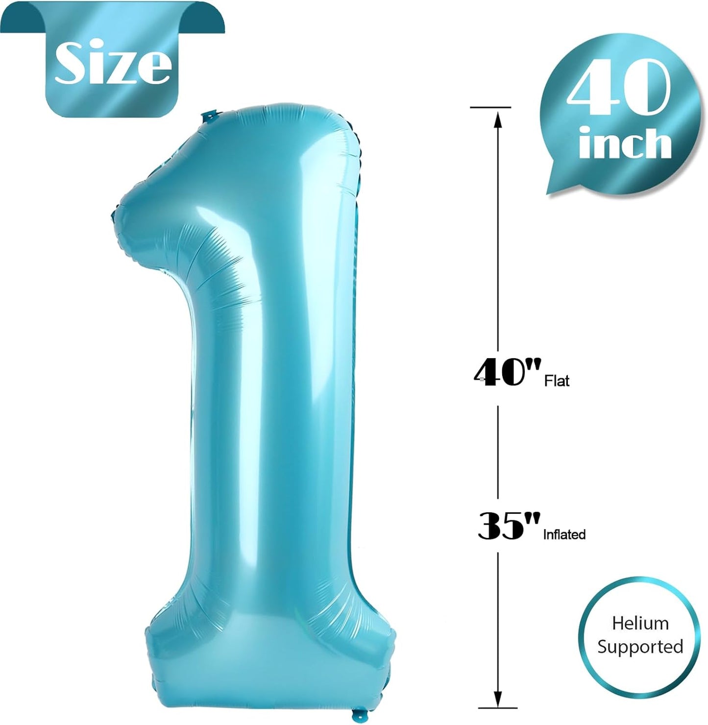 Pearlescent Blue 40-Inch Number 1 Balloon | First Birthday Decorations for Boys & Girls