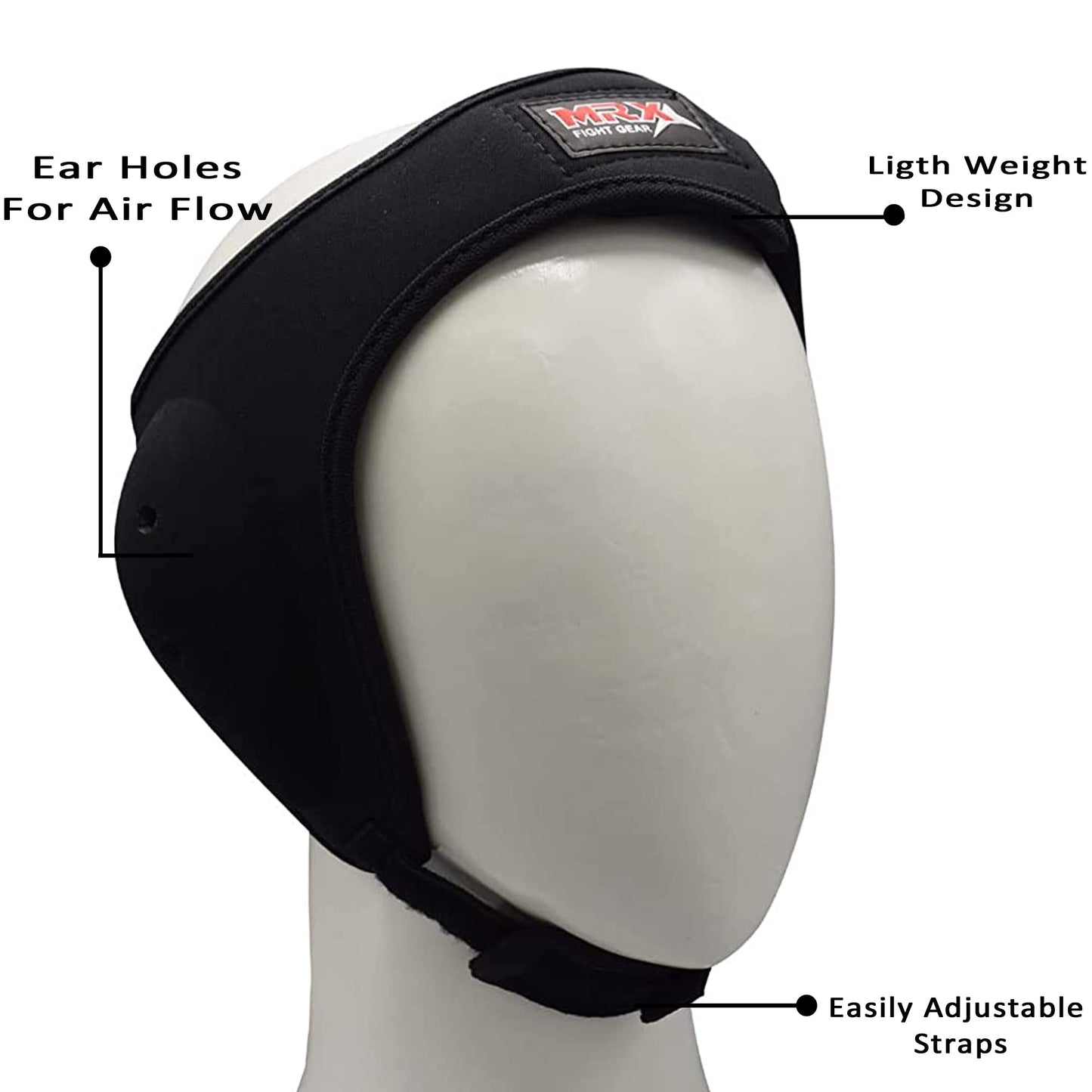 MRX MMA Ear Guards Kick Boxing Ju Jitsu Cage Wrestling Ear Protection Headgear with Adjustable Straps for Safe Head & Ear|Black