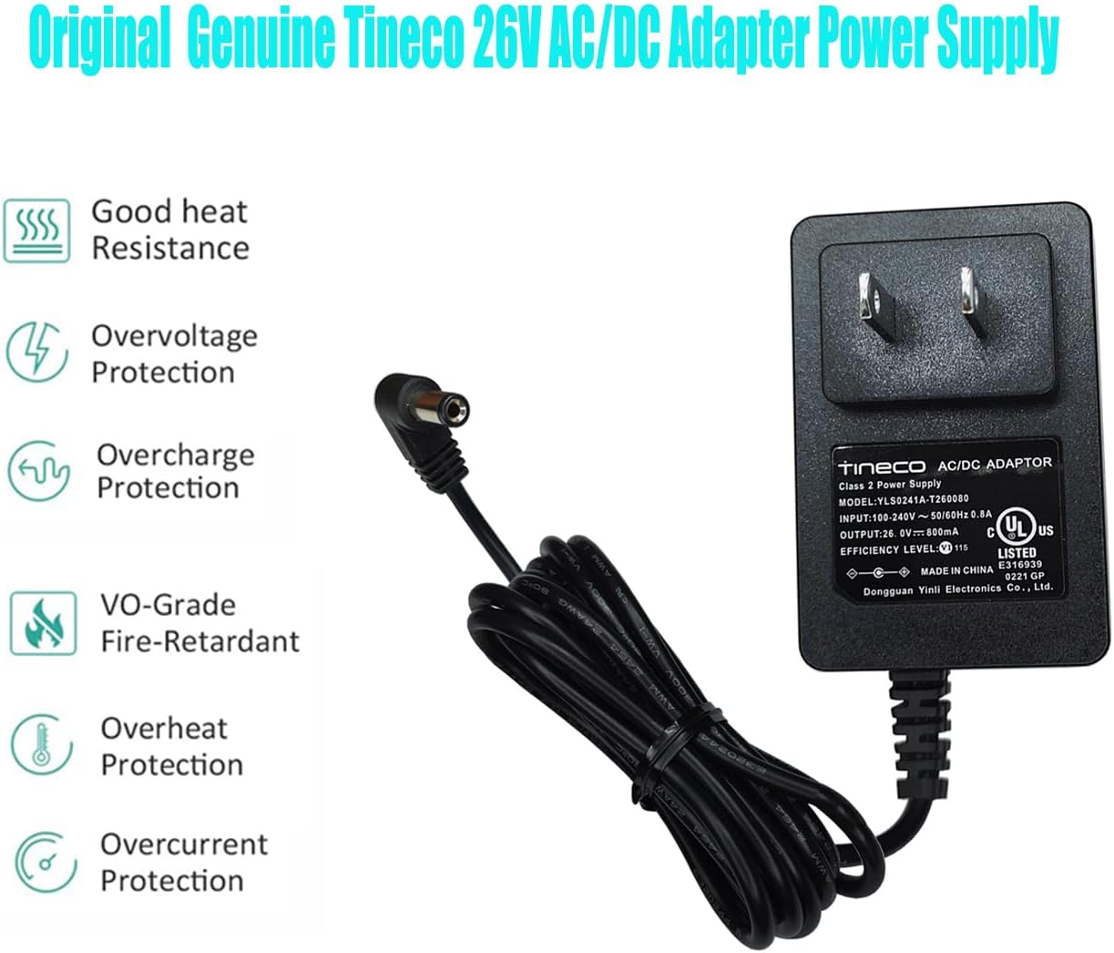UPBRIGHT 26V 0.8A YLS0241A-T260080 A10 A11 3 S3 S5 21.6V DSC550-260070W DC26V Original AC/DC Adapter for Tineco Dash