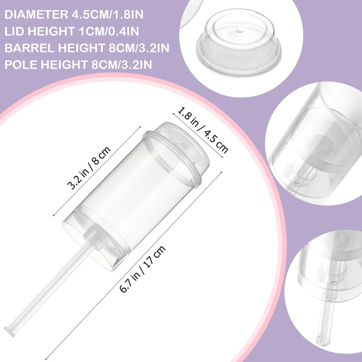 EKIND Round Shape Clear Push-Up Cake Pop Shooter Plastic Containers with Lids, Base & Sticks, Pack of 40