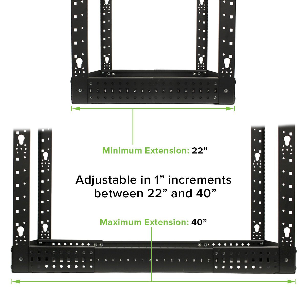 Navepoint 25U Professional 4-Post IT Open Frame Server Network Relay Rack 4.5 Feet Tall Black