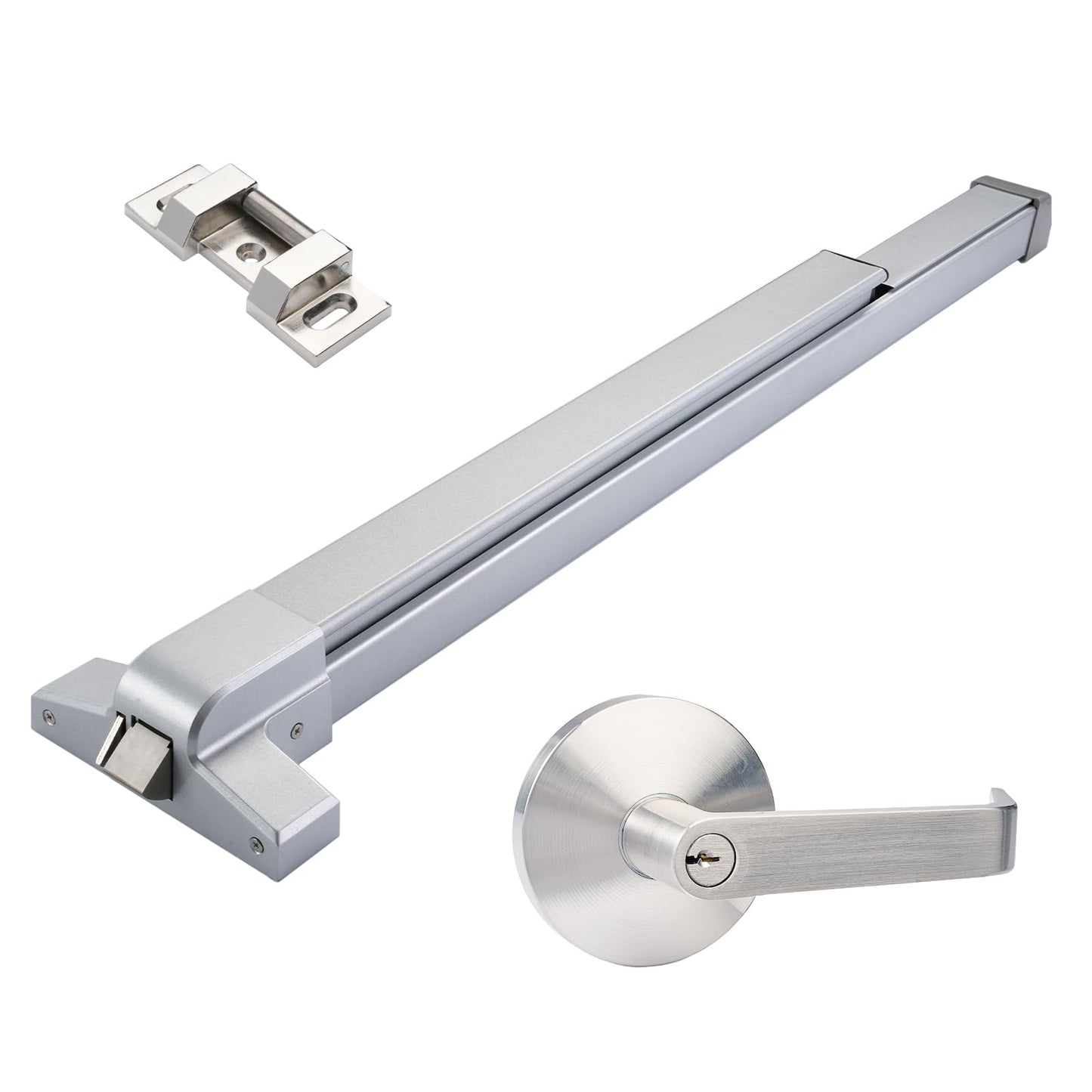 Suermany Commercial Door Push Bar Panic Exit Device with Exterior Lever, 32" Stainless Steel Panic Bars for Exit Doors, Aluminum Silver