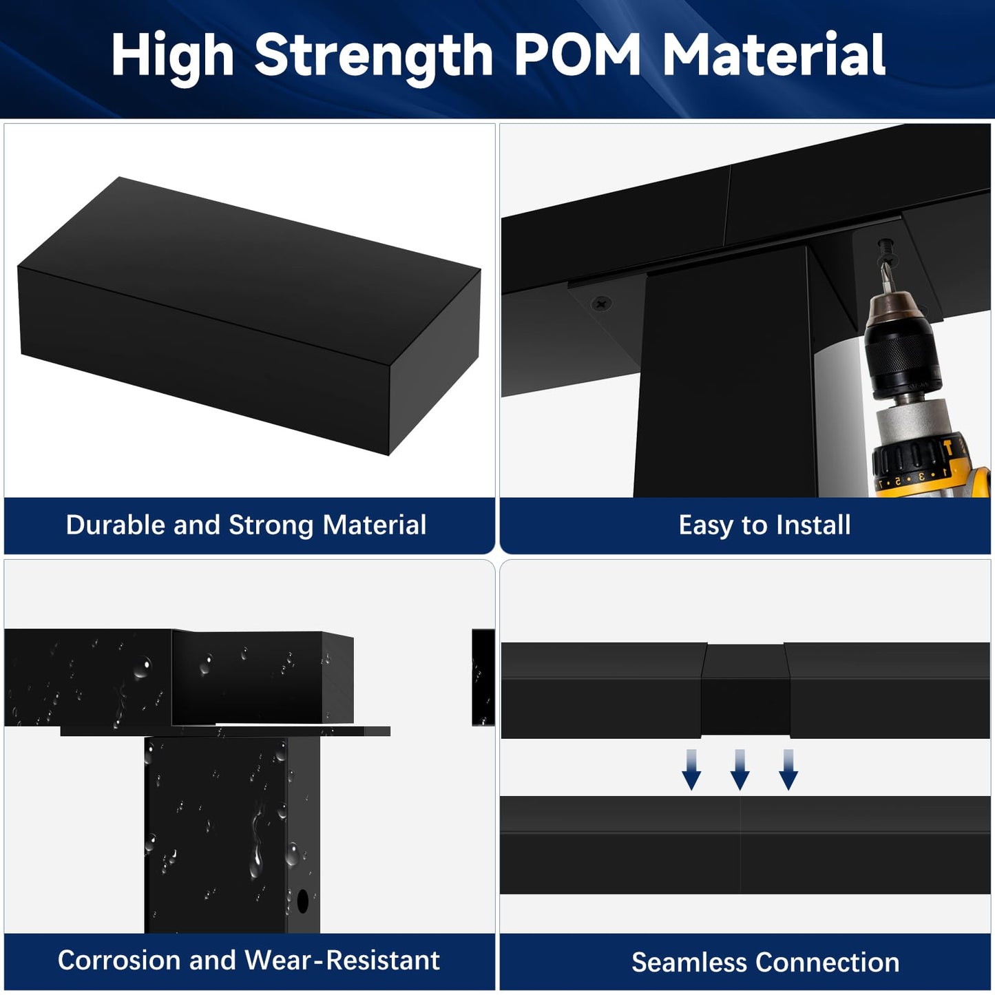 ZBuildMars 2 Pack Handrail Connector, 120mm x 46mm x 21mm, Black, POM Material, Polished Finish, Ideal for 50x25mm Stainless Steel Flat Handrails