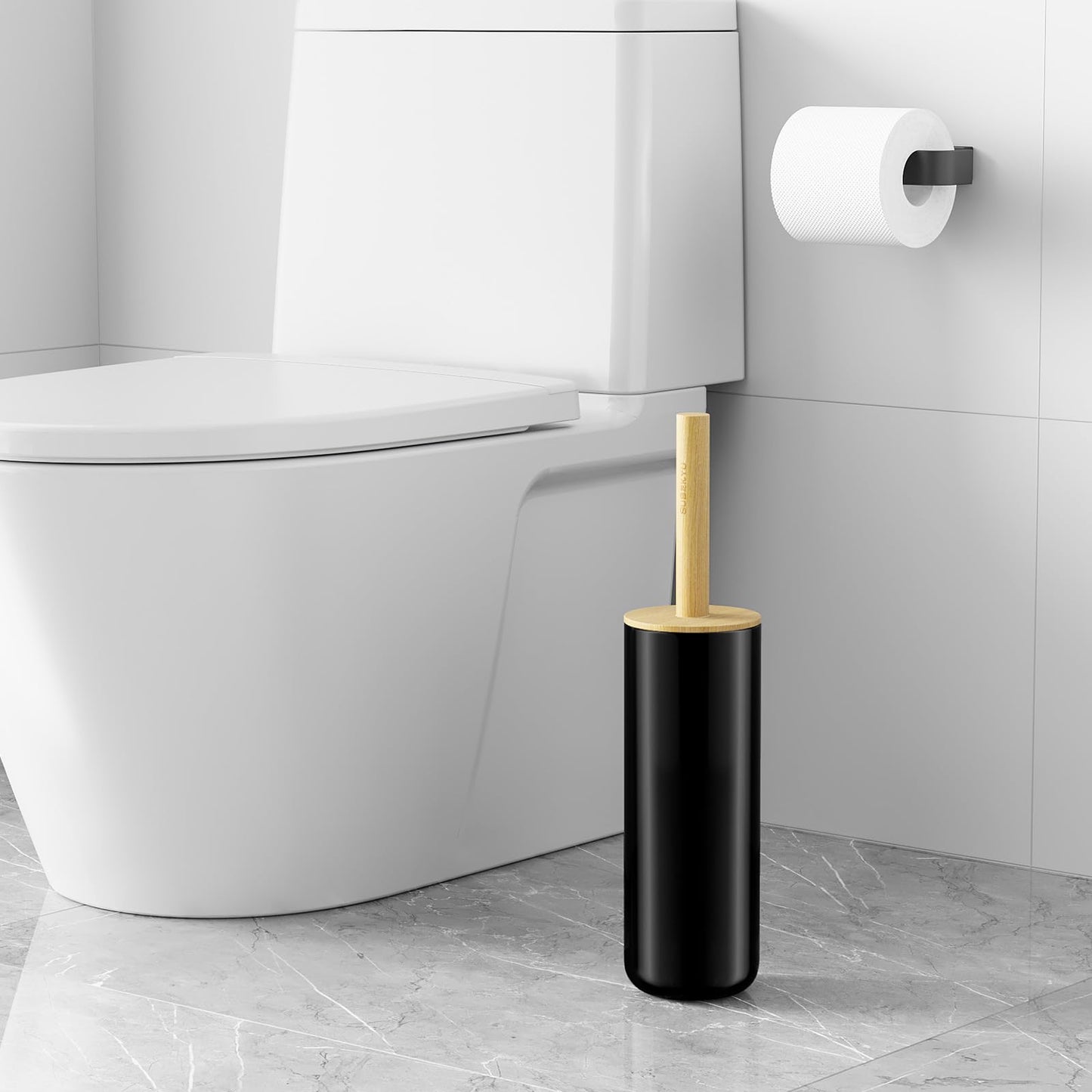 SUBEKYU Toilet Brush, Toilet Bowl Brush and Holder Set, Bathroom Toilet Bowl Cleaner for Deep Cleaning, Black