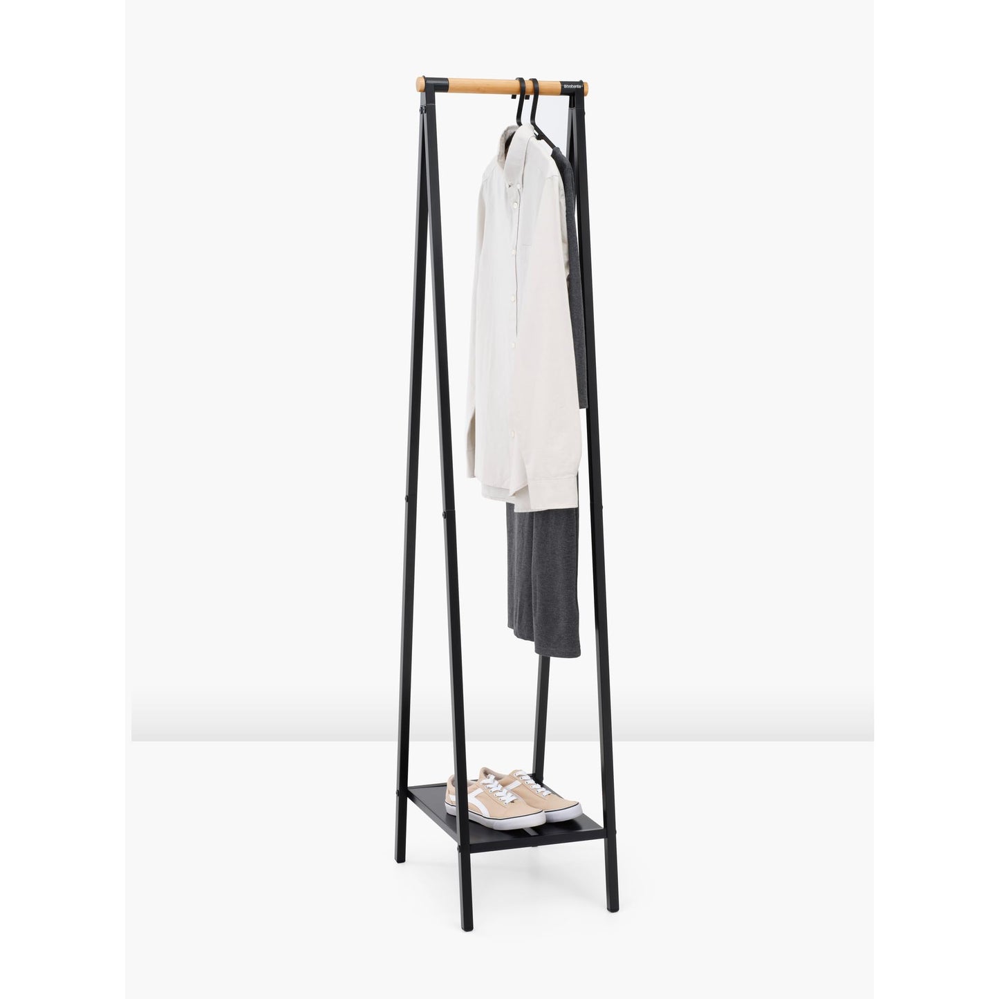 Brabantia - Linn Clothes Rack, Compact - Free Standing Clothing Rail - Clothes Storage - Hang, Air, or Dry Clothes - Sturdy Steel Frame & Bamboo Rod - 19 x 13 x 67 inches - Black