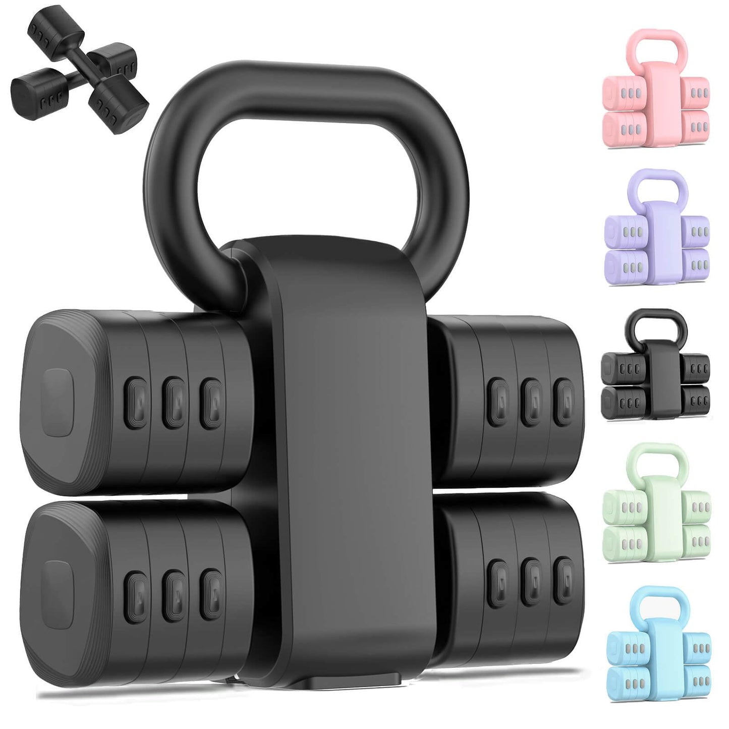 Nimsqury 2-in-1 Adjustable Dumbbell Set, Upgraded 4 Levels Hand Weights for Women Men, Each 2.2/3.3/4.4/5.5lb, Convertible Weights Dumbbells and Kettlebell Set for Home Gym Exercise & Fitness