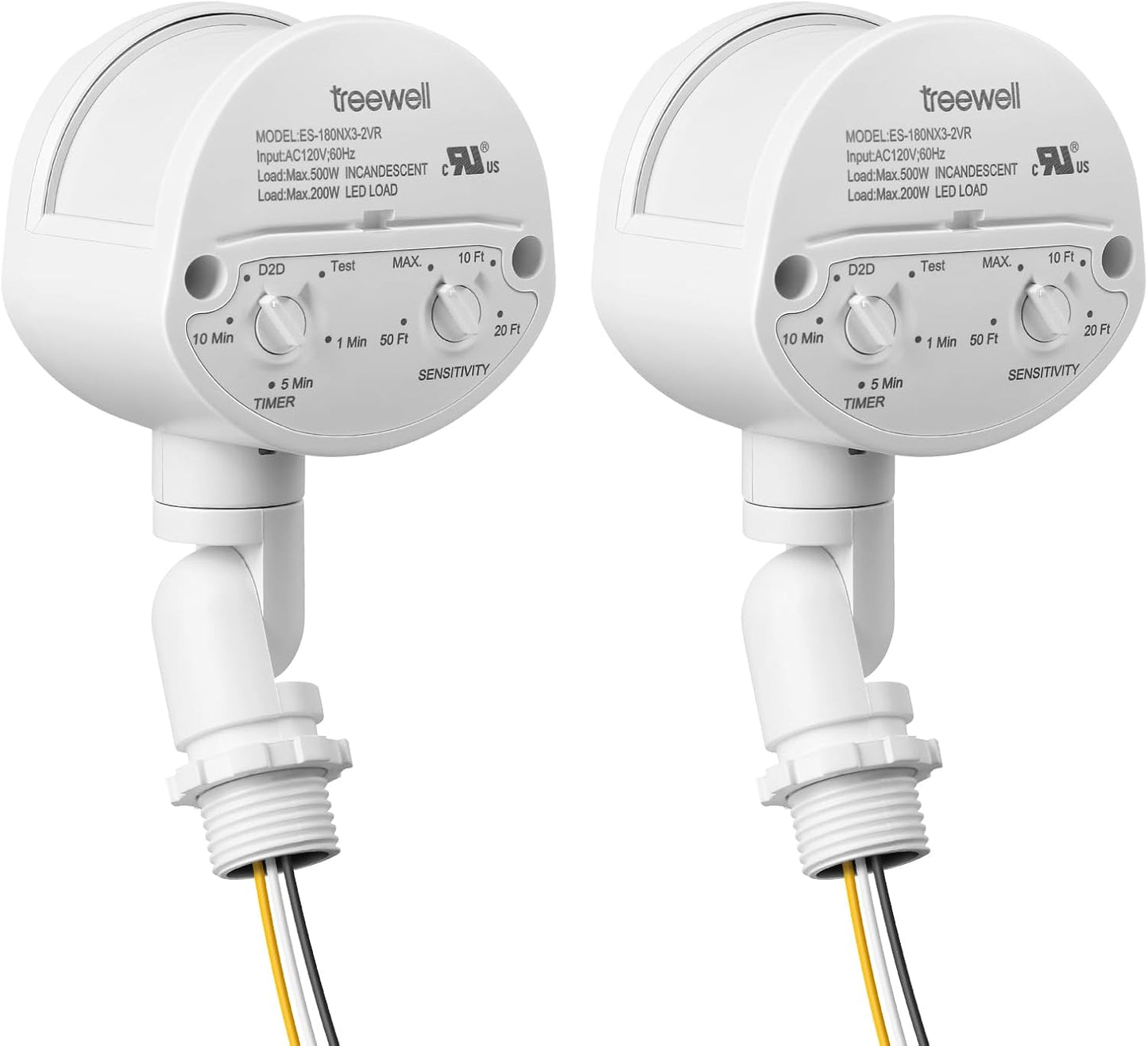 treewell 2 Pack 180-Degree 60 3 Motion Sensor, Replacement Motion Detector, Adjustable Time & Detection Sensitiity Up