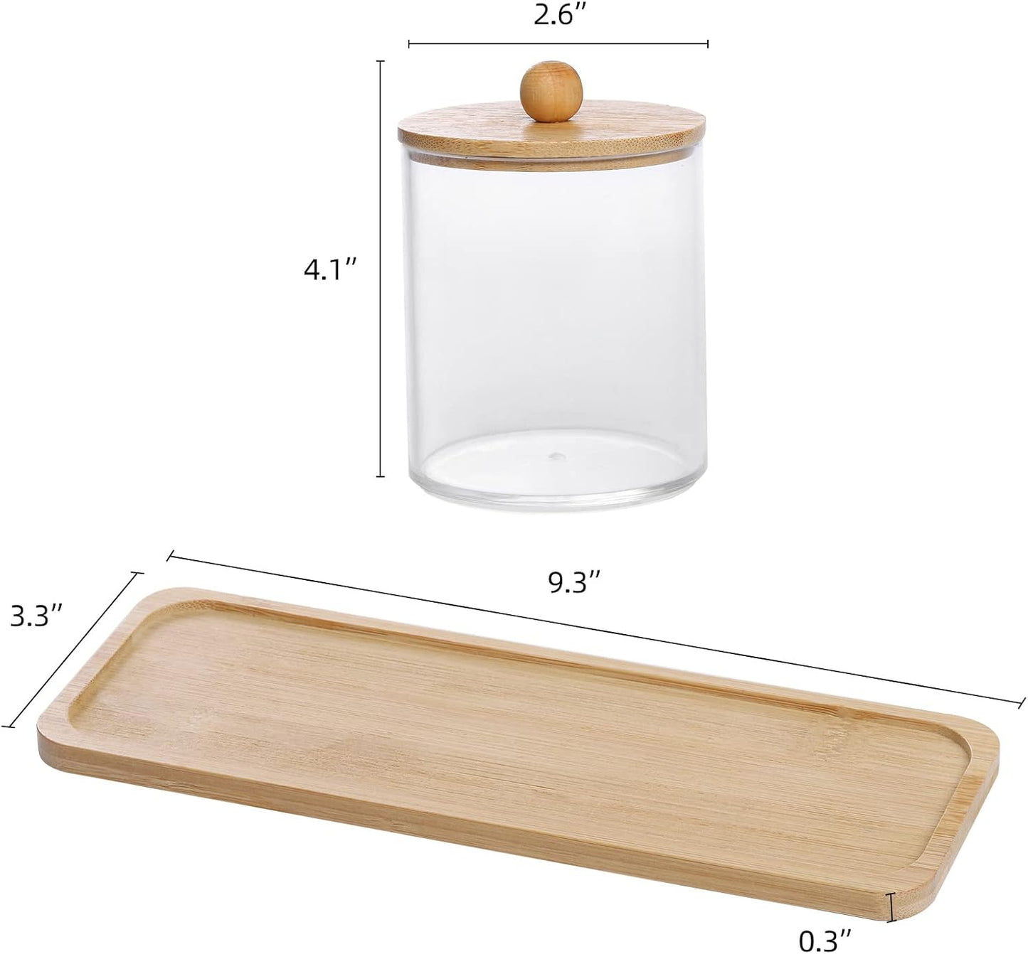 Tbestmax Cotton Swab Holder Set - Clear Apothecary Jar with Wood Lids | 10 Oz Bathroom Storage Containers (3 Pack)