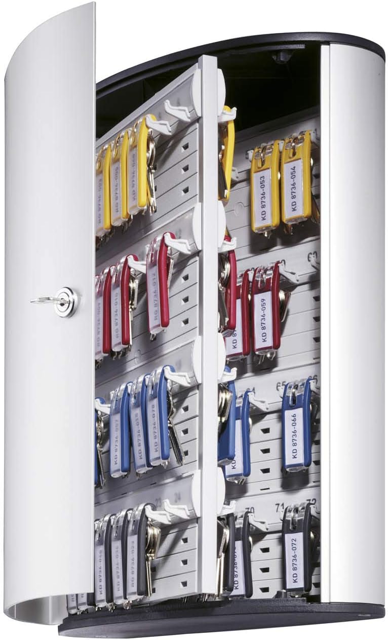 Durable Key Safe Box 72 - Wall Mounted Turn Lock Key Holder Holds 72 Key Clip Keys - Securely Lock Keys - Aluminum Silver Key Safe Including 6 Key Clip Tags