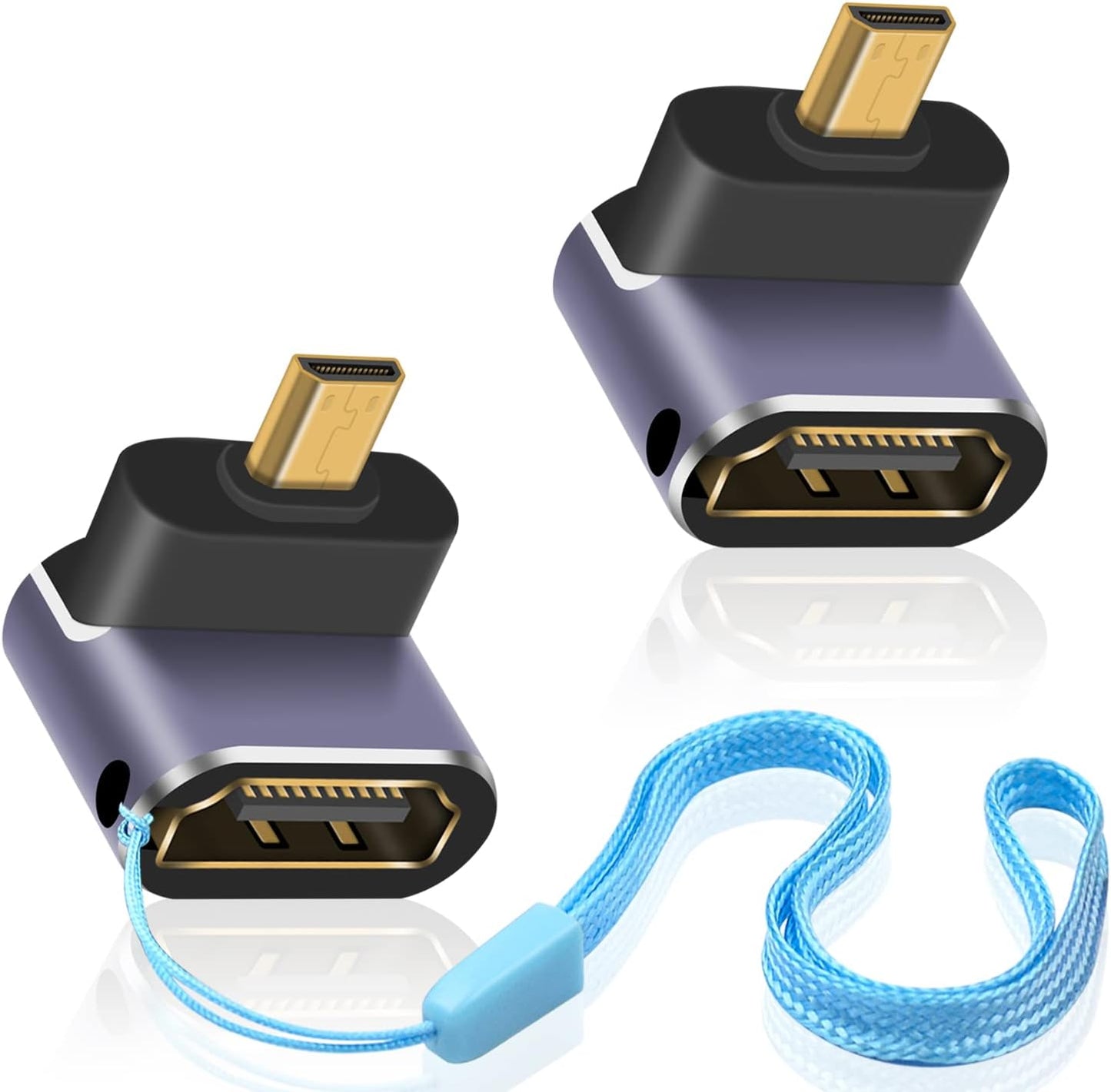 Duttek 8K 90 (2 Pack) Down Angle Degree HDMI to Micro HDMI Adapter, Male to Female, Micro HDMI Adapter, with LED Light