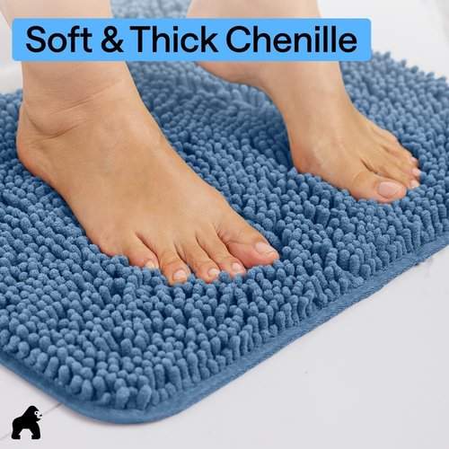 GORILLA GRIP Bath Rug Mat - Soft Absorbent Chenille | Quick Dry Microfiber, 60x17, Blue
