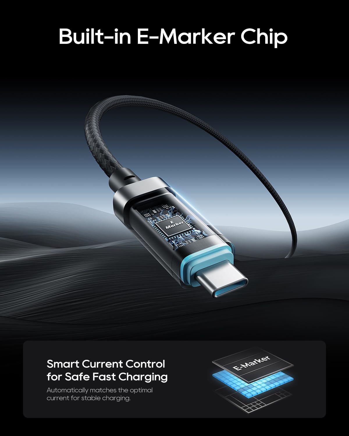 240W Display(1 Pack, 6.6ft), 6A 3.1 17/16/15 CUKTECH USB C to USB C Cable with OLED PD Fast Charging USB-C Cord