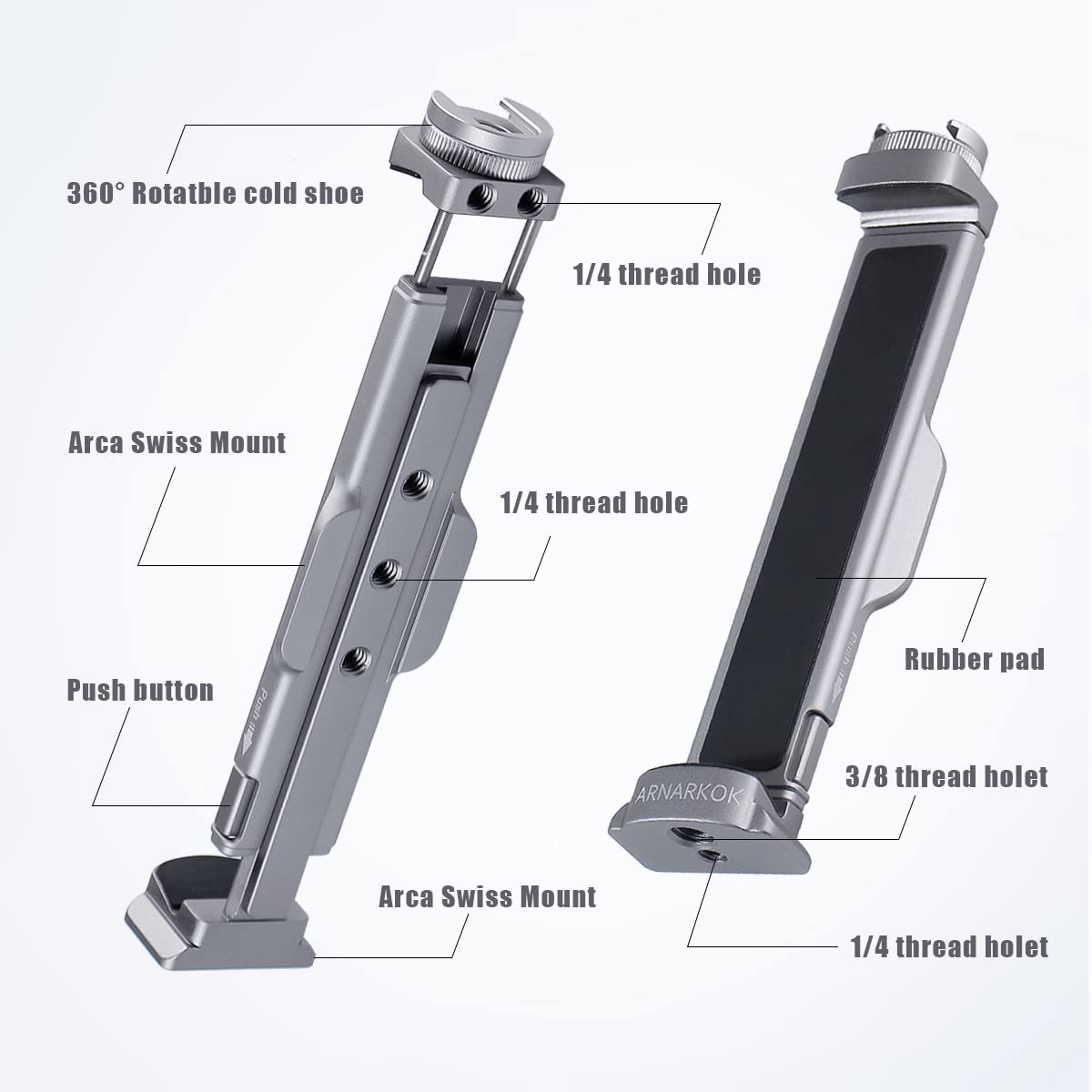 Full Metal Tablet Tripod Mount 7.9 -12.9 Inch Tablet Holder Horizontally & Vertically Position with 1 Rotatable Cold Shoe, 2 Arca Swiss Plate for iPad Video Camera Vlog Shooting Live Streaming