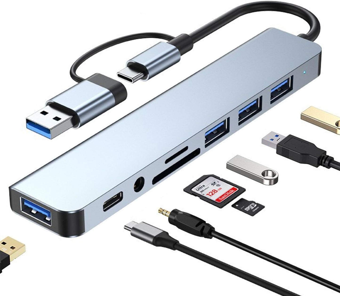 vienon 3.0, 8 1 3.5mm USB C Hub USB Hub Aluminum in USB Extender with SD/TF Card Reader, Aux Headphone Jack for MacBook