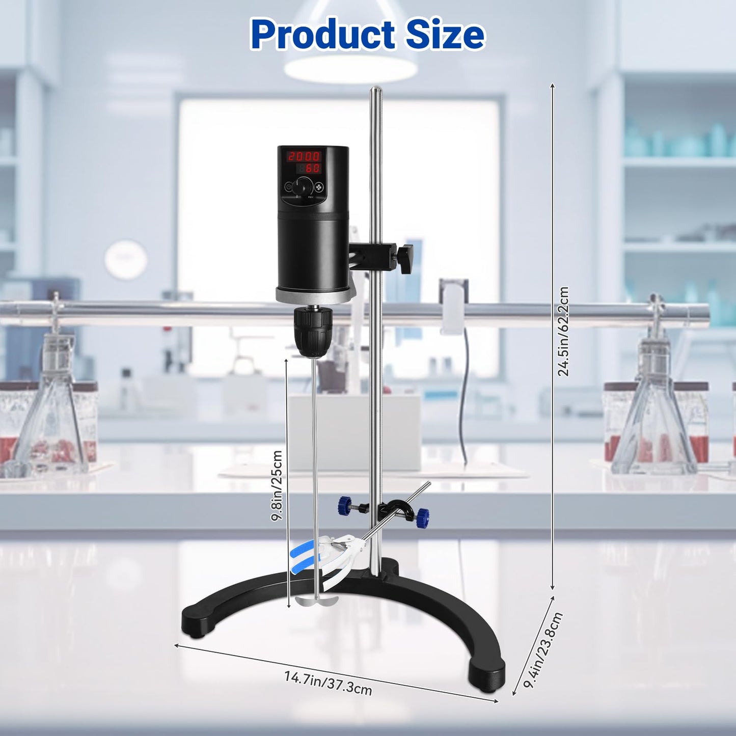 Vevitts Electric Overhead Stirrer LCD Digital Lab Mixer Time and Speed Adjustable Stirring Lab Mixer 100-2000RPM 20L Electric Overhead Mixer