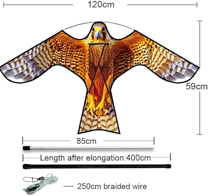 HENGDA KITE Bird Hawk Flying Kite with Pole Crops Farm Protector Bird Scarer Flying Kite with 4m Pole Yellow