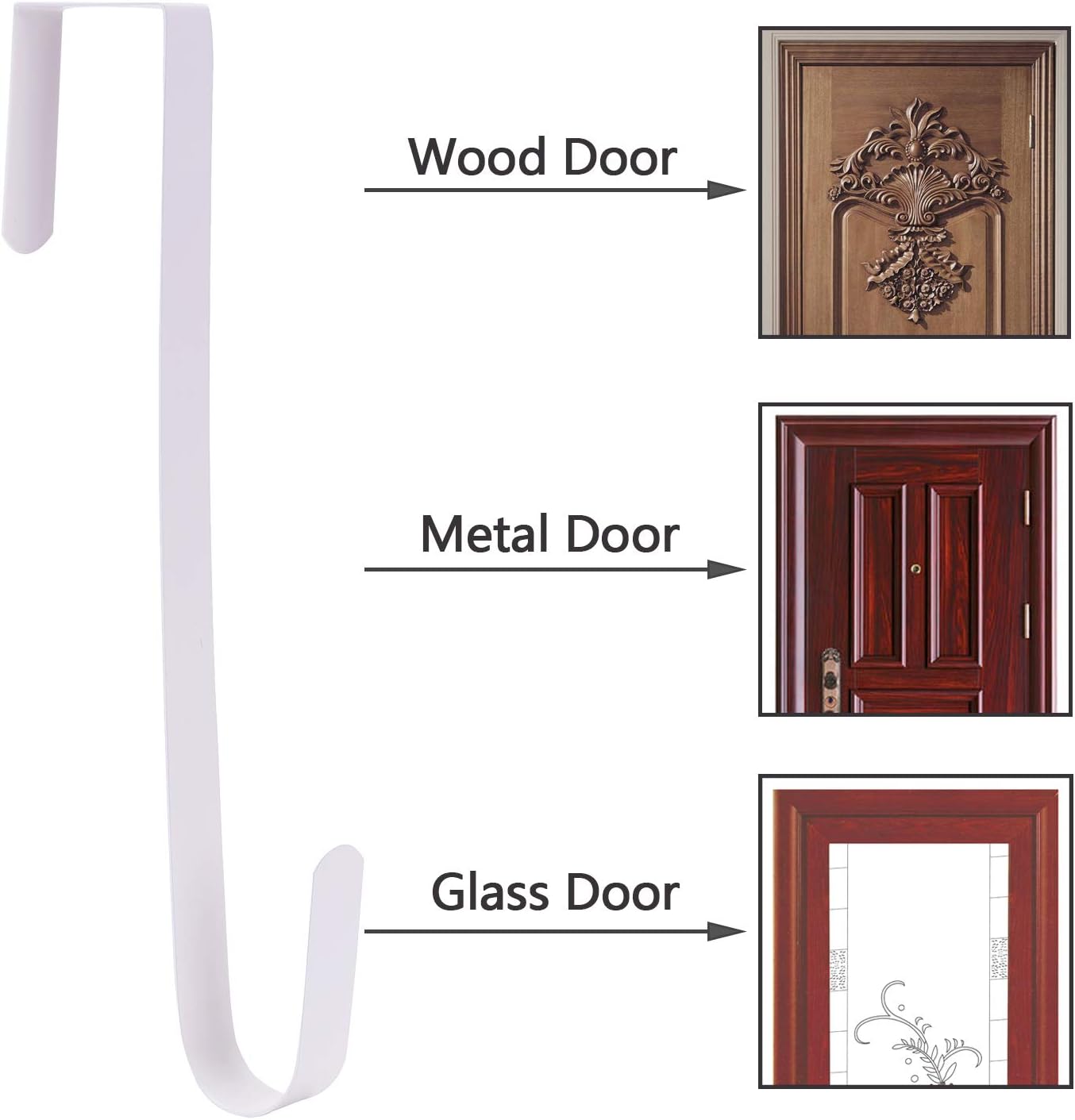 Wreath Hanger - Durable Steel Over The Door Hook for Front Door | White Finish, 4