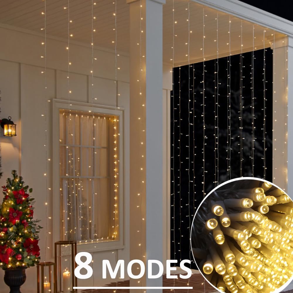 Solhice LED Curtain Lights - 800 Warm White Twinkle Lights for Outdoor & Indoor Décor | 40ft x 10ft