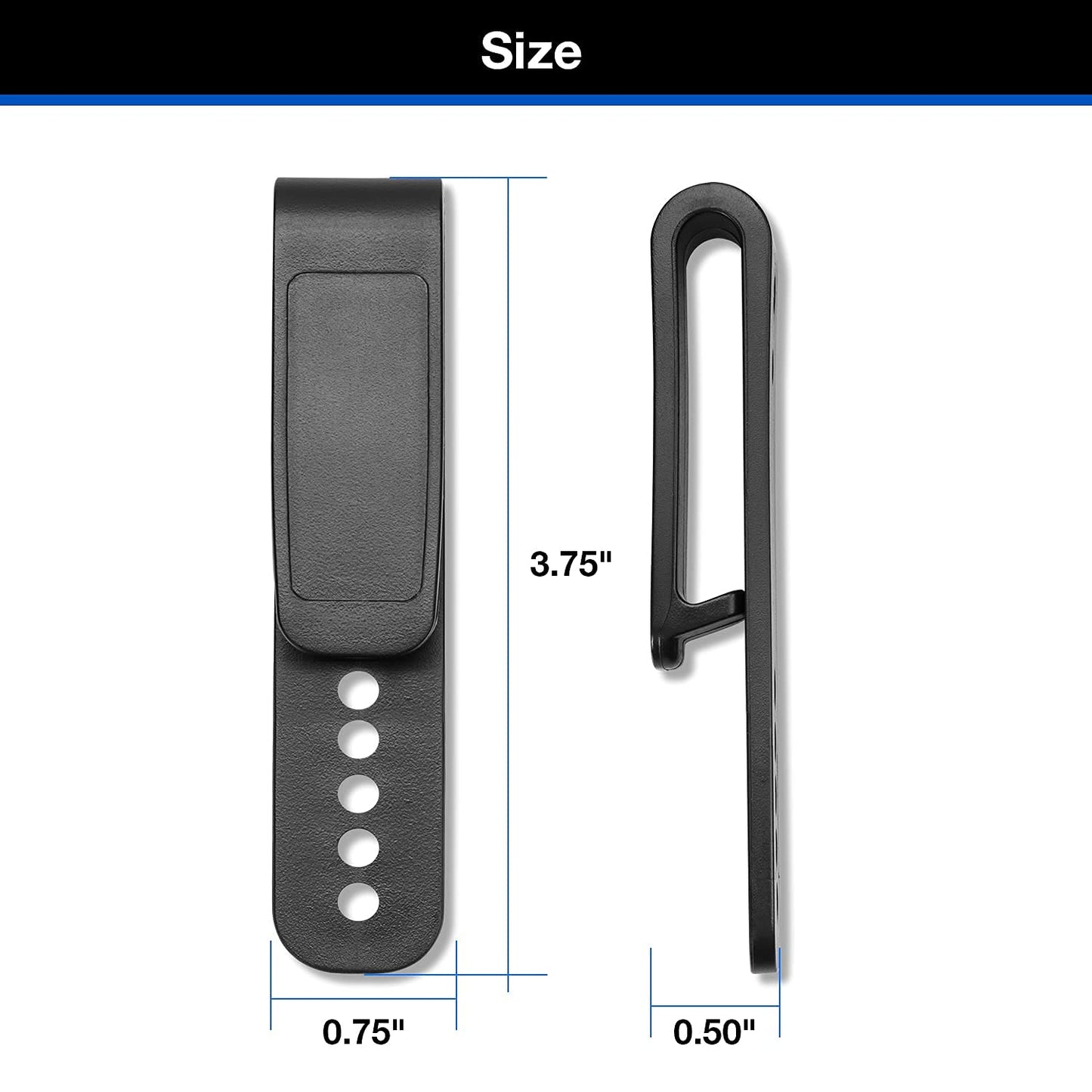 Universal Holster Clip – Fits 1.5" & 1.75" Belts – Tuckable IWB/OWB Belt Clip Hook for Kydex/Leather/Hybrid Holsters & Sheath – 5 Hole Adjustable Mounting – Includes Hardware