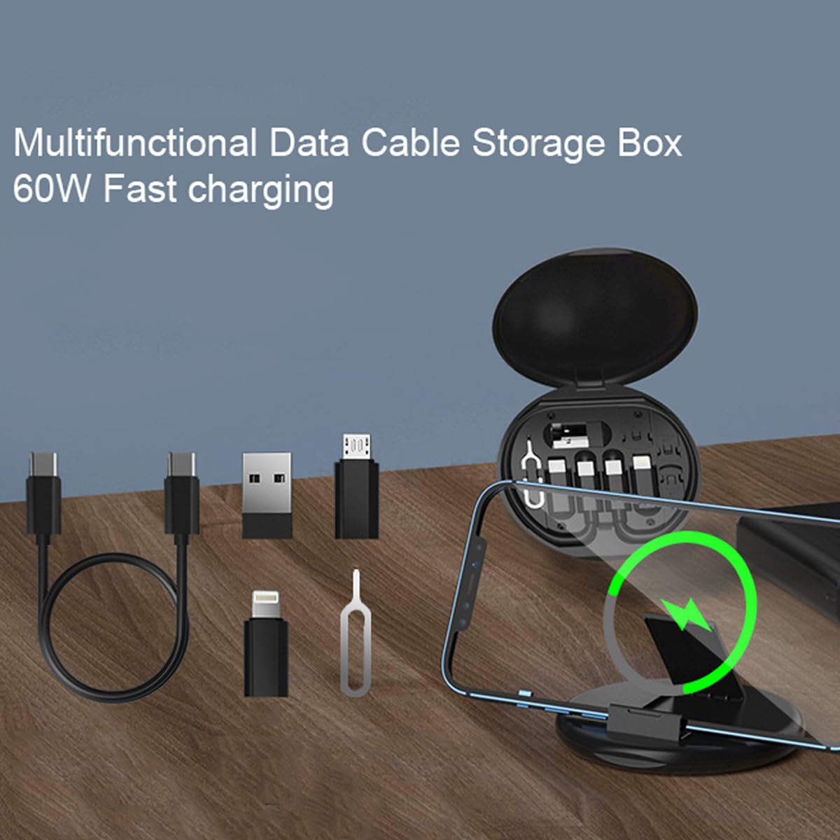 ZALUJMUS Multifunctional Data Cable Storage Box Adaptor for USB-C and Micro-USB Devices Universal Data Transfer Cable