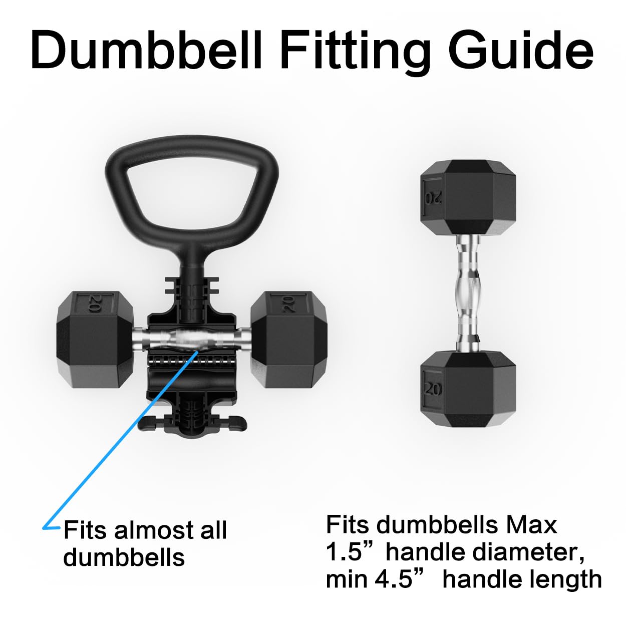 Convert Dumbbells into Kettlebell by SEWD – Adjustable Weights & Up to 220LB Capacity Kettlebell Handle for Weight Lifting, 90-Degree Rotating Handle, Compatible with Dumbbells (max 1.5" handle diameter, min 4.5" handle length）