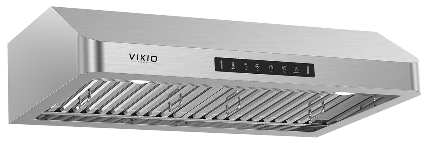 VIKIO HOME Range Hood 30 Inch Under Cabinet, Kitchen Hood with 980 CFM, 3-Speed Gesture Sensing & Touch Control Panel, Stainless Steel Vent 2 Pcs Baffle Filters with Handlebar, Ducted, LED light