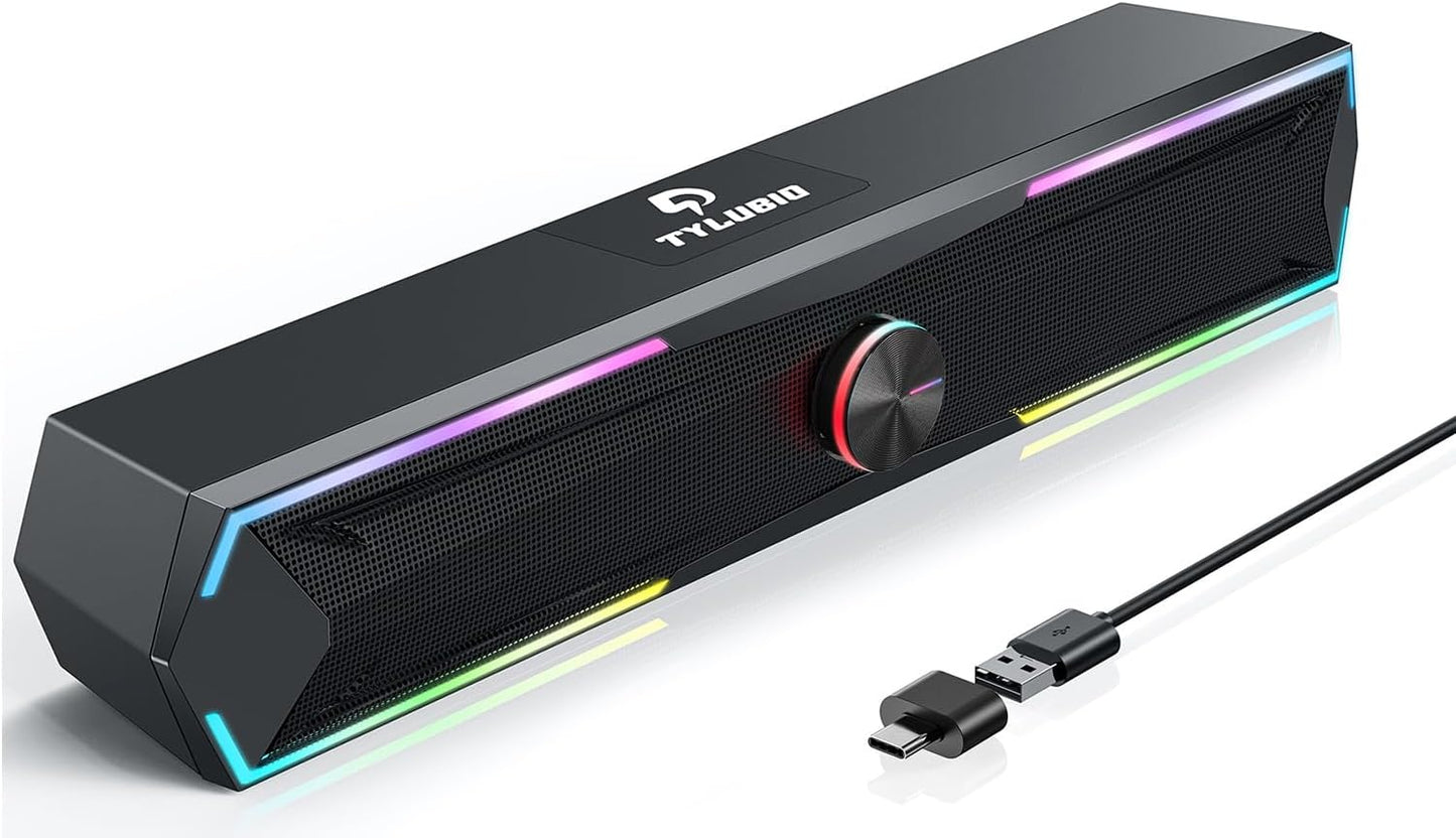 Tylubio Computer Speakers for Pc Desktop with Clear Sound, Flowing LED PC Speaker for Computer Desktop Laptop Monitor