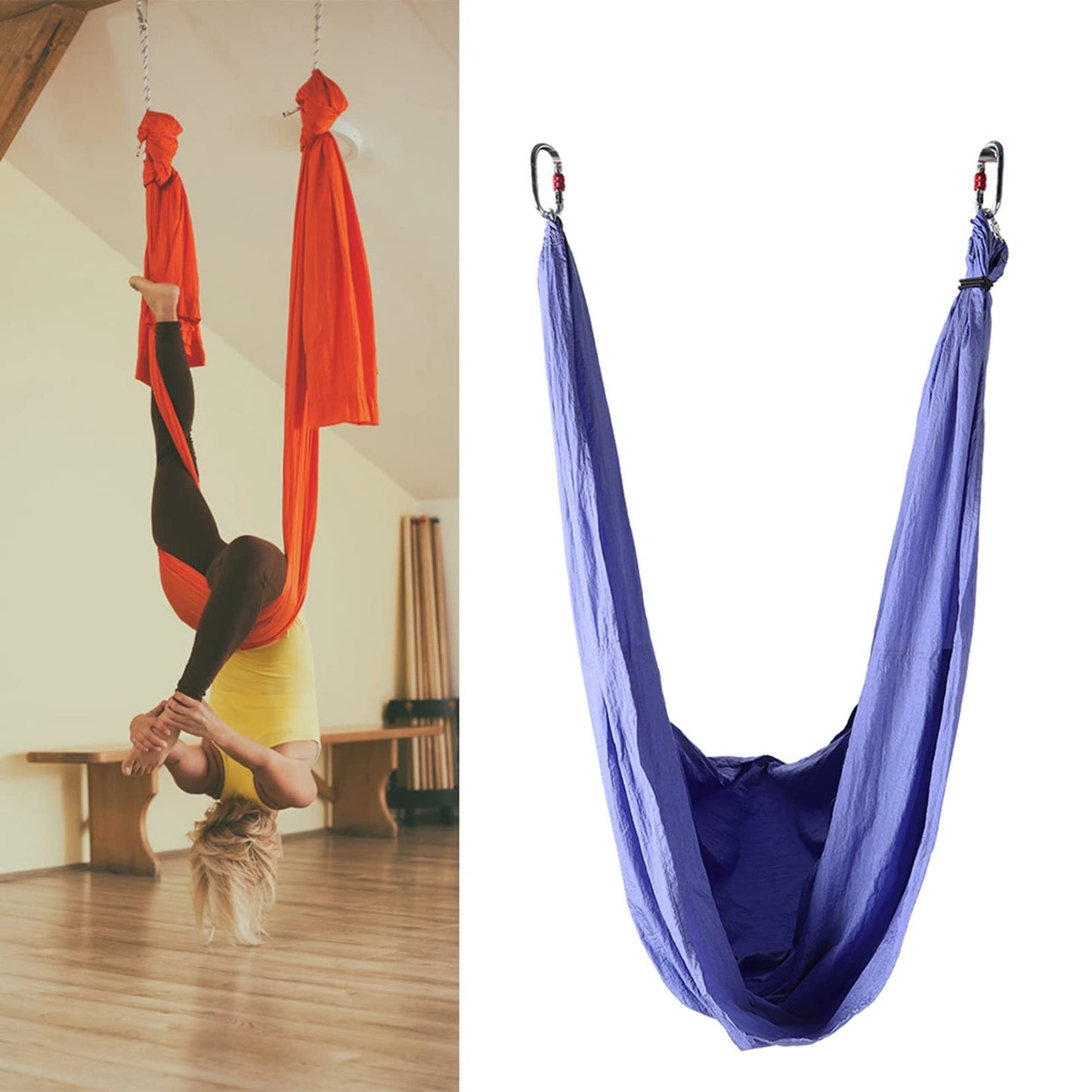 Jelquix Aerial Yoga Hammock, Premium Nylon Fabric Breathable Wear Proof Yoga Sling with Thick Foam Handle, Supports Difficult Poses for Inversion Swing Fitness and Relaxation (Purple)
