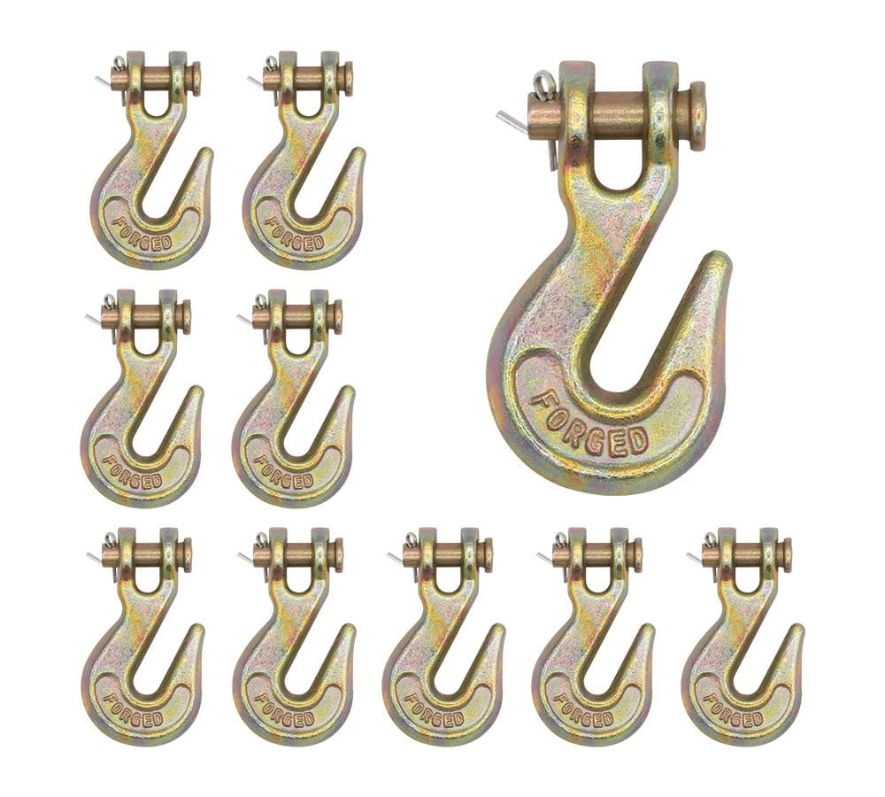 Mytee Products 10 Pack 1/4" Grade 70 Clevis Grab Hooks - 11660 lbs Breaking Strength Forged Steel - Chain Grab Hook for Truck Tractor Flatbed - Heavy Duty Grab Hooks for Lifting, Rigging, Forklift