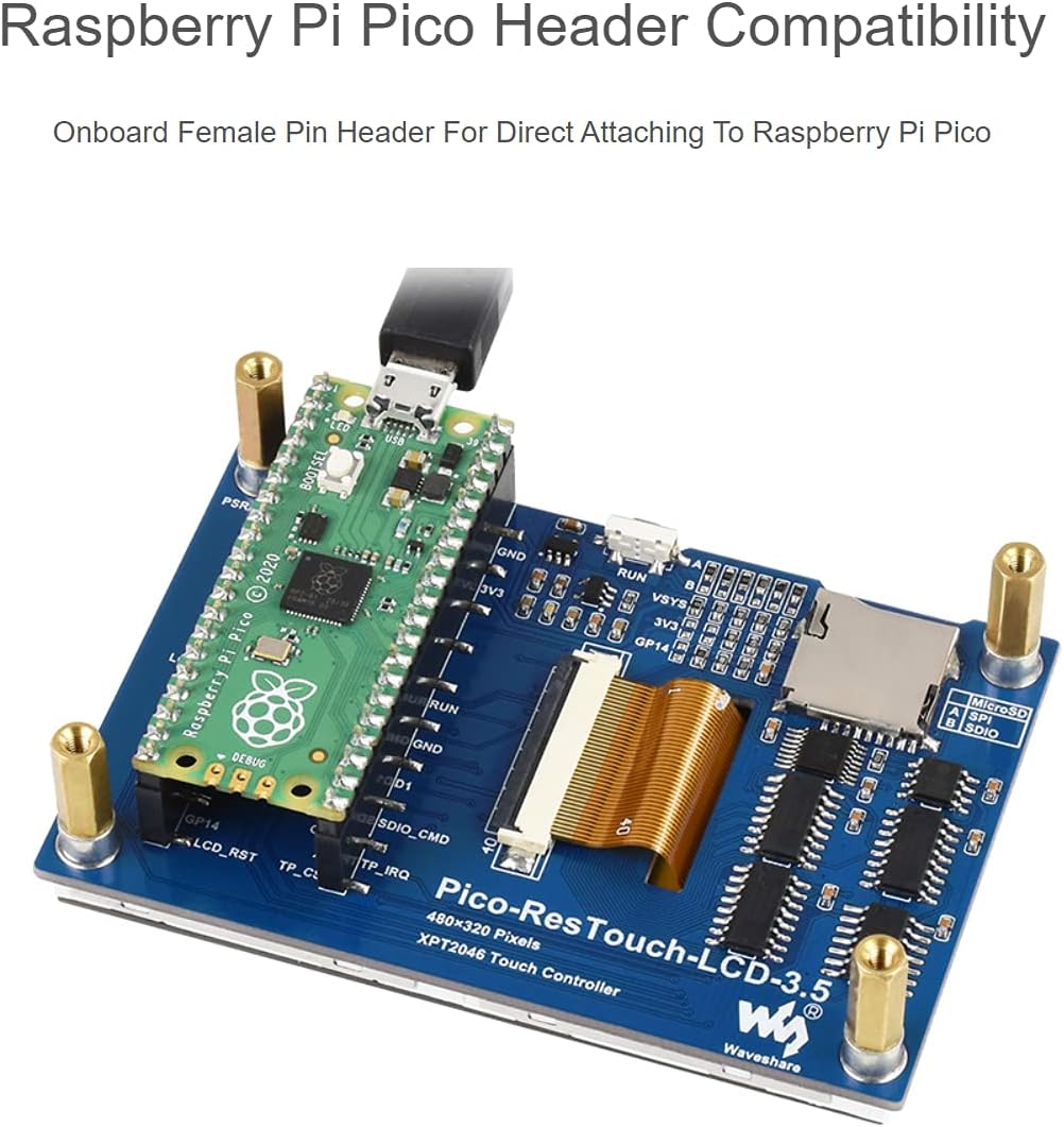 waveshare 3.5inch 480320 65K XPT2046, ILI9488 for Raspberry Pi Pico LCD Touch Display Module Resolution Colors Display