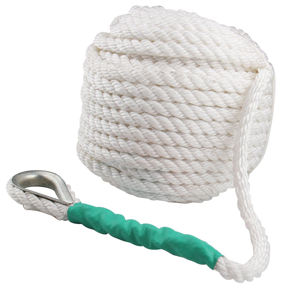 Boat Anchor Rope 200 ft x 1/2 inch Polypropylene Rope 3 Strand Twisted Anchor Line for Sailboat Sled Line Mooring with Thimble 5850LB Breaking Strain