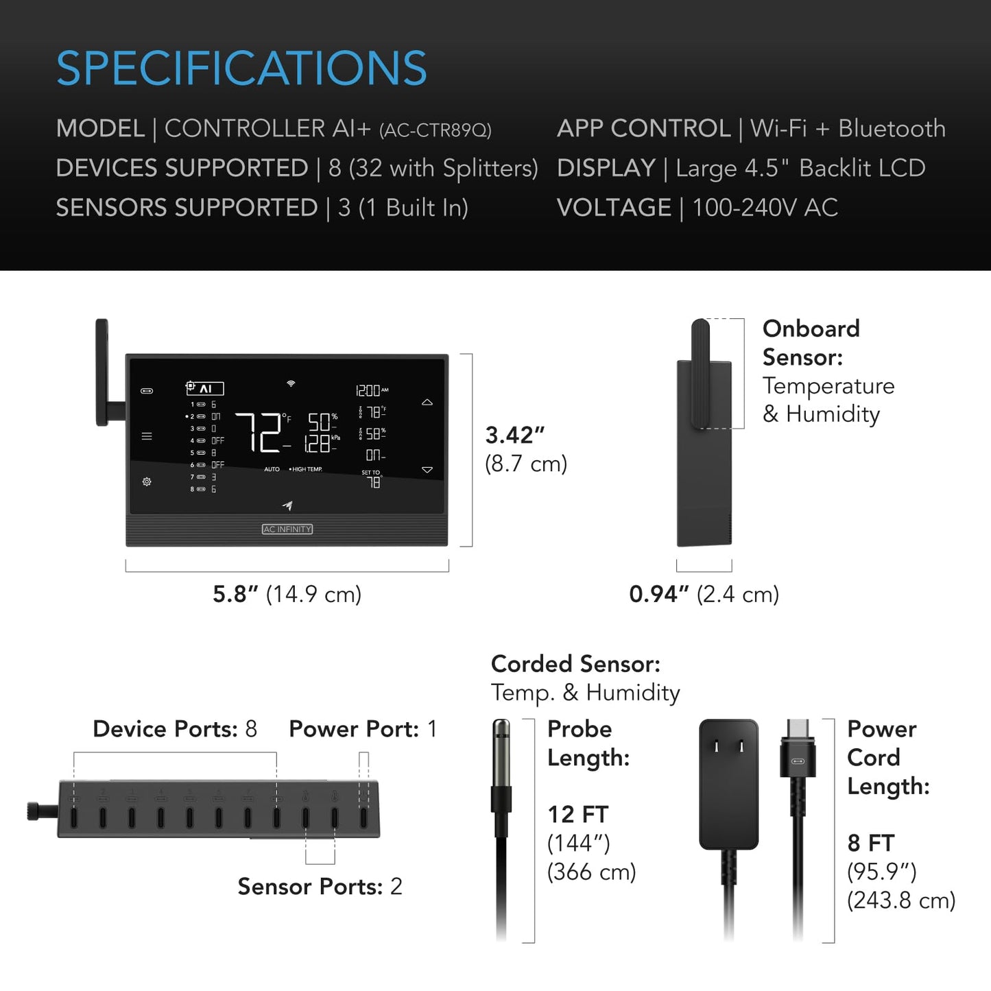AC Infinity Controller AI+ Environmental Controller, Dynamic AI Controls Grow Devices, Insights Alerts Data Analysis w/ WiFi App, Programmable Dual-Zone VPD Temperature Humidity Automations