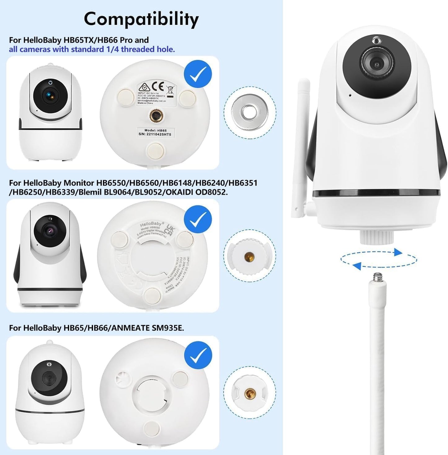 Annkoifu HB65/HB40/HB6550/HB6148/ HB6560/ HB66/ HB6339/ HB6550 SM935E, Baby Monitor Mount Compatible with HelloBaby